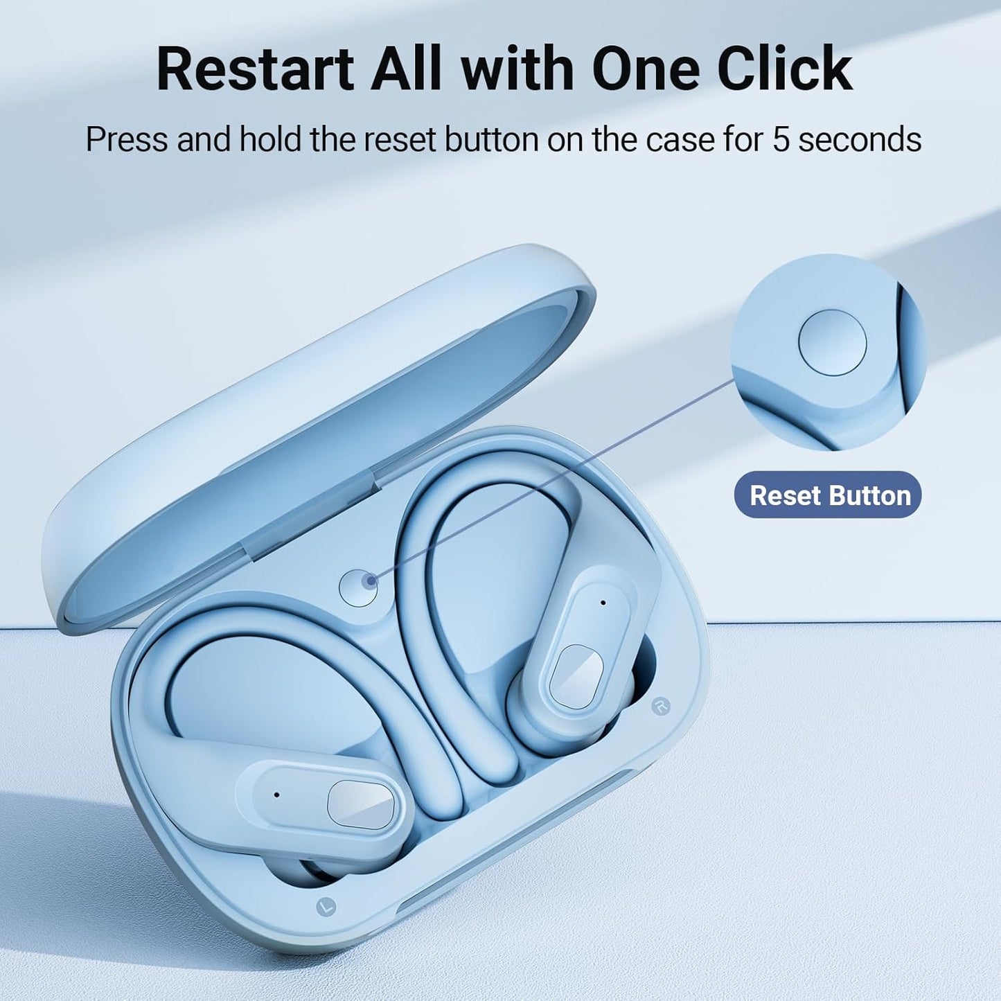 occiam Wireless Earbuds Bluetooth Headphones Ear Buds 96Hrs Playback Sport Over-Ear Waterproof Wireless Headphones Earphones with Earhooks ENC Mics Clear Call for Sport Running Workout Sky Blue