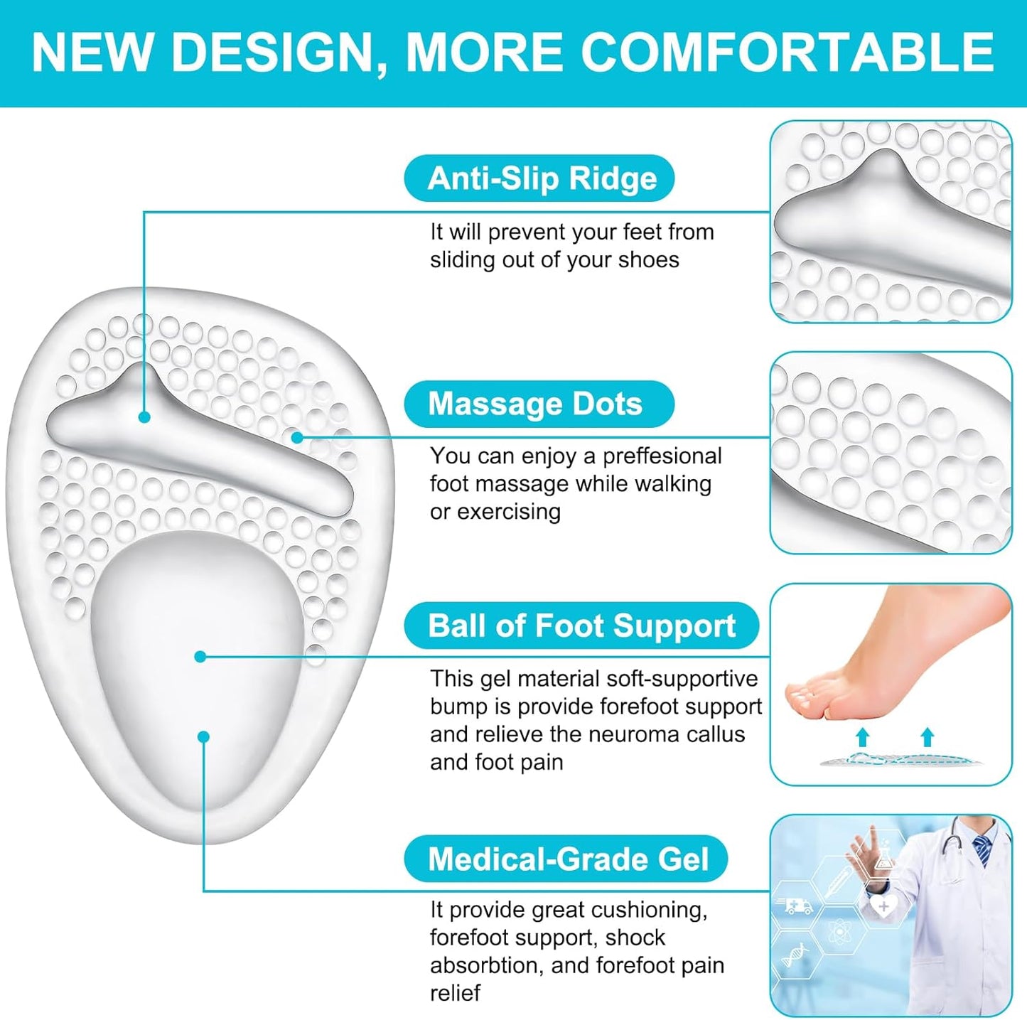 Heel Cushion Pads,Ball of Foot Cushions,Metatarsal Pads for Women, Heel Grips Liners for Heel Pain Relief, Blisters,Friction, Non-Slip Shoe Inserts for Loose Shoes Make Shoes Fit Tighter (4Pairs)