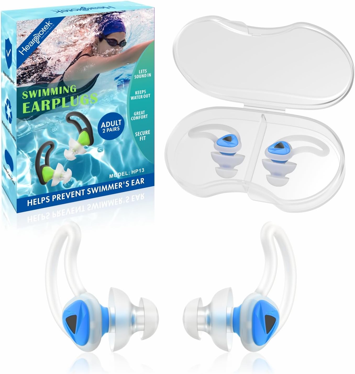 Hearprotek [2 Pairs] Swimmer Ear Plugs,Custom-fit Water Protection Adult Swimming earplugs for Swimmers Pool Shower Bathing and Other Water Sports