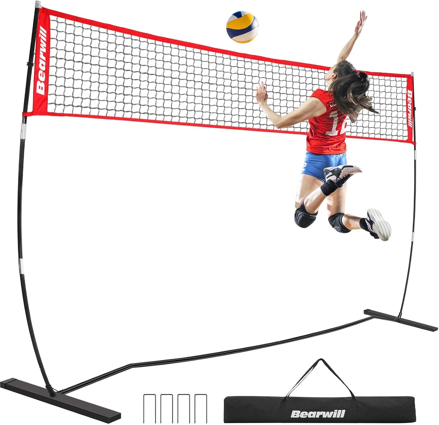 Volleyball Net, 12FT Portable Volleyball Net for Backyard, Freestanding Volley Ball Set Height Adjustable with Carry Bag, Volley Ball Practice Nets Training Equipment for Indoor and Outdoor