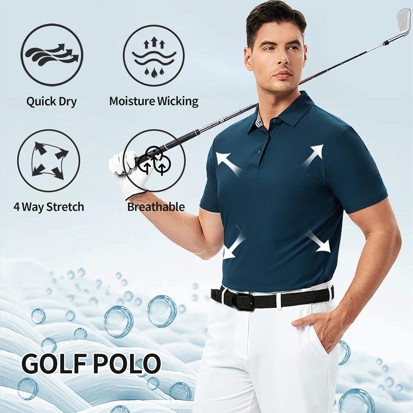 Damipow Premium Golf Shirts for Men Dry Fit Performance Polo Short Sleeve Collared Shirt