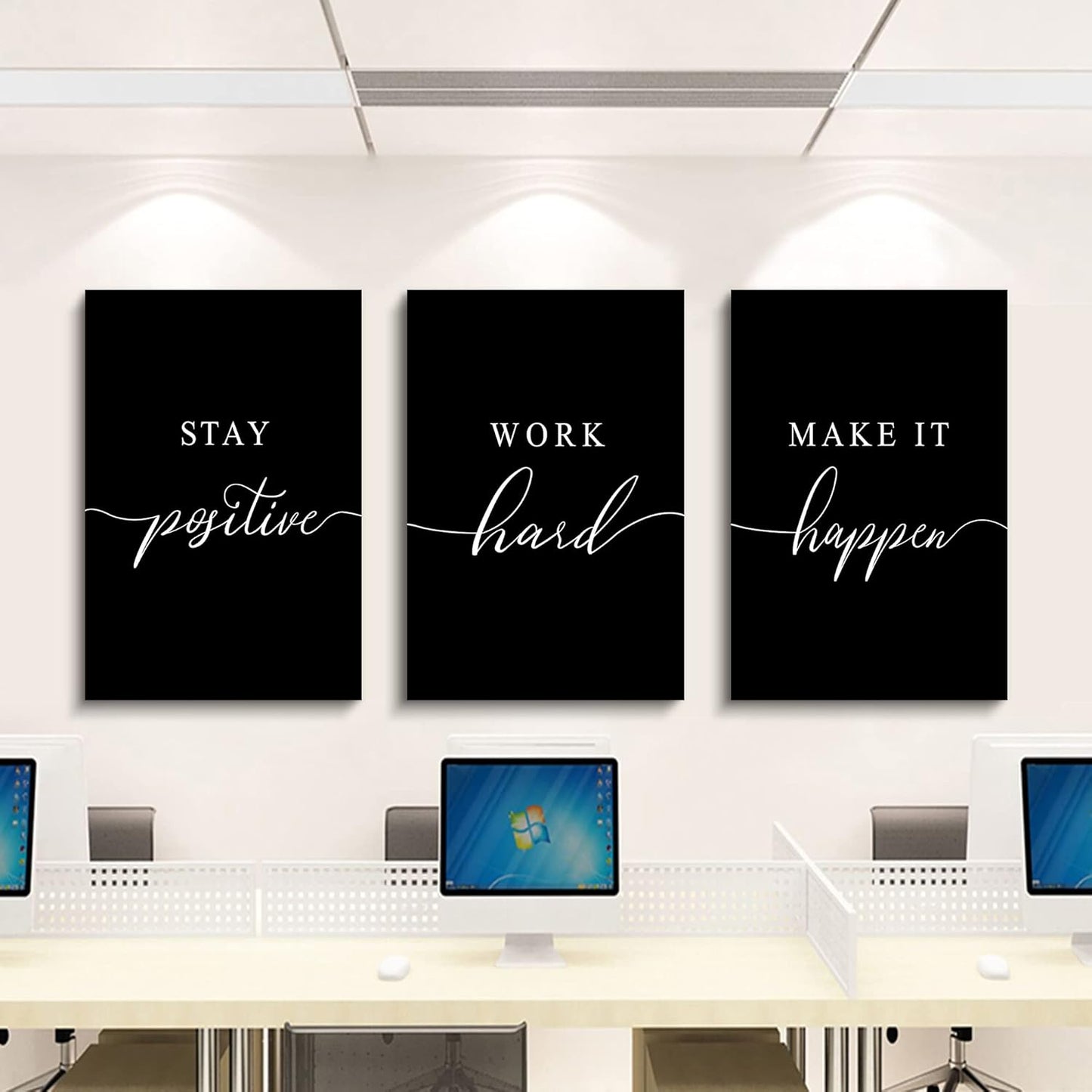 Stay Positive Letters Artwork,Framed Canvas Wall Art Positive Quote, Office Wall Art, Black Large Poster, Inspirational Prints for Boss Gift (E-3pcs,20x30inchx3pcs)