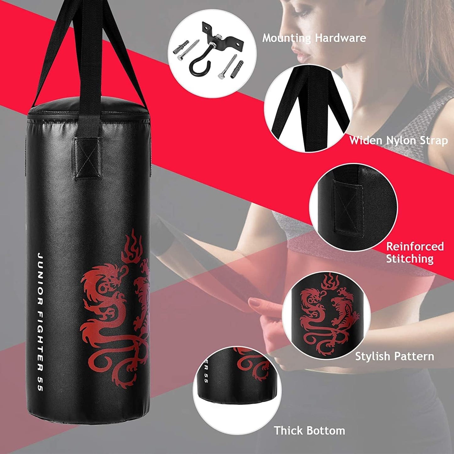 GYMAX Kids Punching Bag Set, Prefilled Junior Kick Boxing Bag Kit with Gloves & Jumping Rope, Heavy Duty Wall Mounted Punching Bag for Youth MMA, Martial Kungfu Thai Training