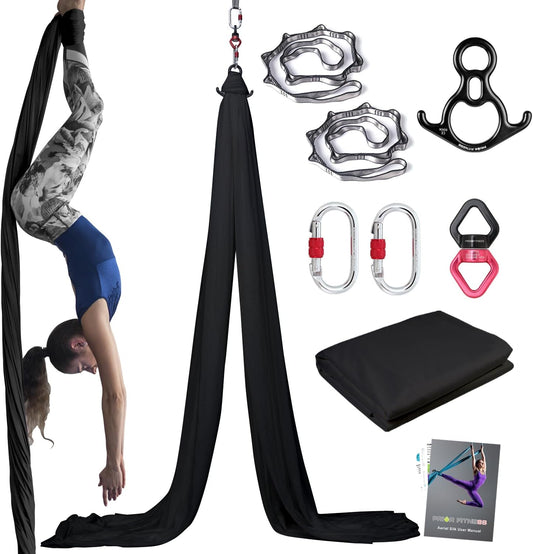 PRIOR FITNESS Aerial Silks Kit Colorful 9/15/20 Yards 40D Nylon Fabric Hammock Set With Hardware & Guide for All Levels Of Aerial Yoga Practice and Acrobatic Flying For Adults Aerial silk