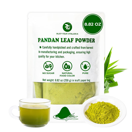 Pandan Leaf Powder 8.82 Oz, Pure & No Sugar Added, Caffeine Free, Refreshing Taste, Versatile Pandan Leaf Powder for Tea, Smoothie, Cooking, Natural Food Coloring