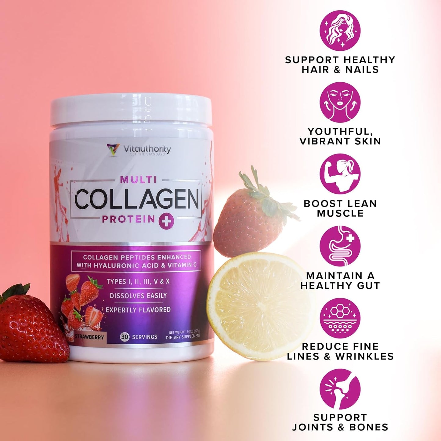 Multi Collagen Peptides Powder for Women - Hydrolyzed Unflavored Collagen Powder for Women with Types I II III V & X Plus Vitamin C & Hyaluronic Acid for Beautiful Hair Skin and Nails - 30 Servings