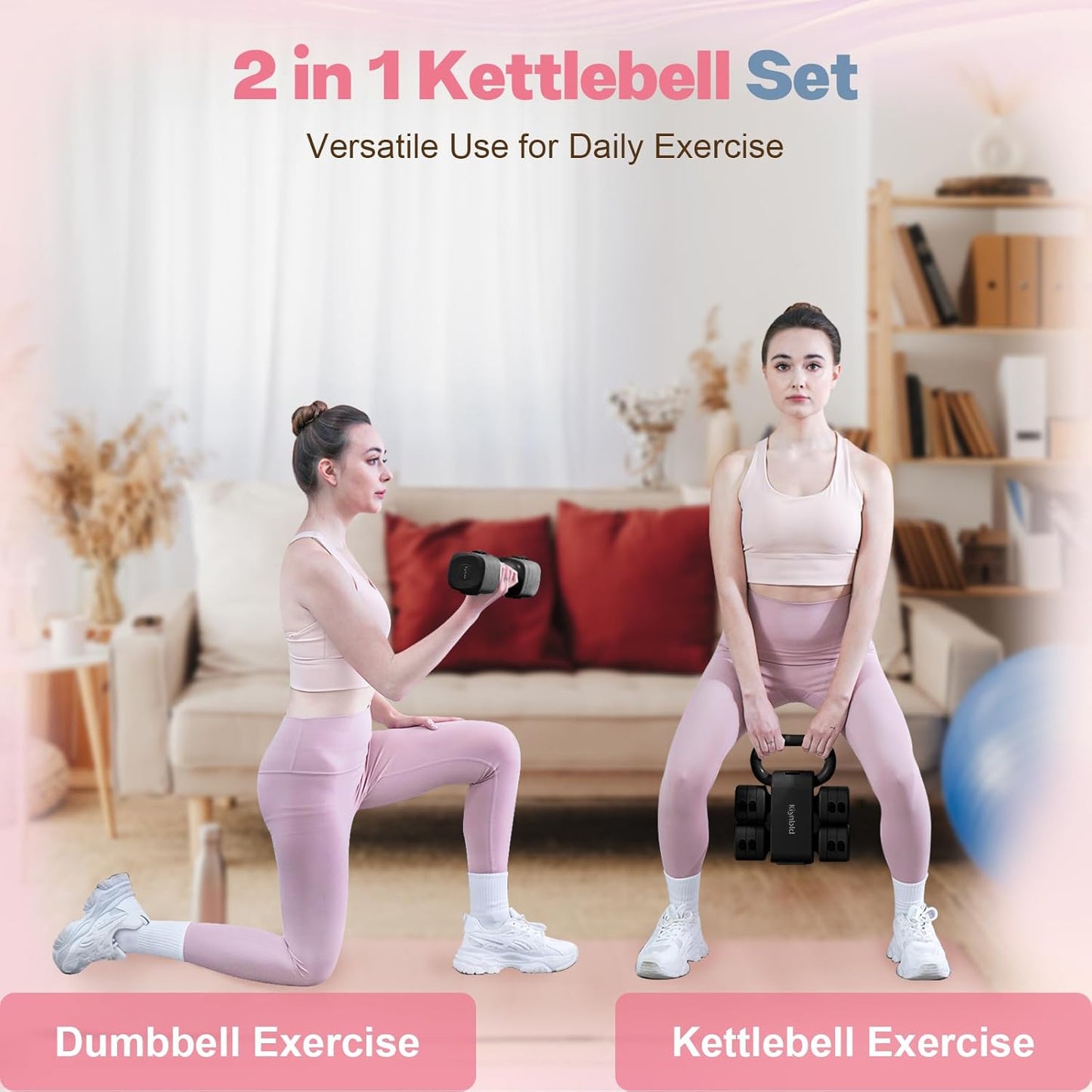 Adjustable Dumbbell Set of 2, 4 in 1 Free Weights Dumbbells Set for Women with Fast Adjustment, Each 2lb 3lb 4lb 5lb Hand Weights Set for Home Gym & Outdoor Exercise Training