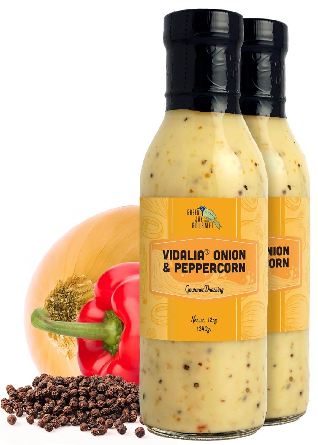 Green Jay Gourmet Vidalia® Onion Peppercorn Salad Dressing – Creamy, Bold & Sweet – Handcrafted in USA – Perfect for Salads, Marinades, Dips & More – 2 x 12 Ounces