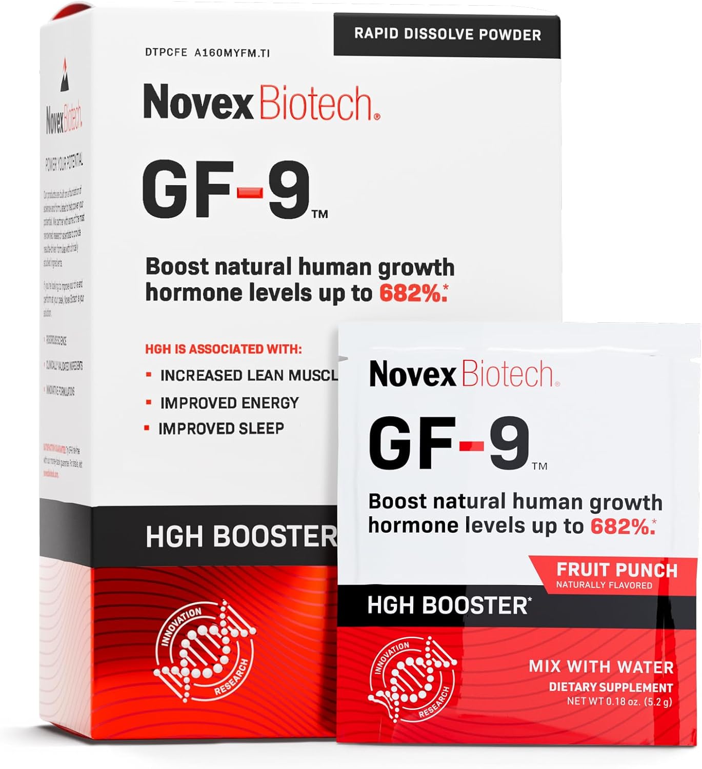 Novex Biotech GF-9 Rapid Dissolve Powder - Anti-Aging Supplements for Men, HGH Booster, Support Energy, Endurance, Sleep, Fruit Punch