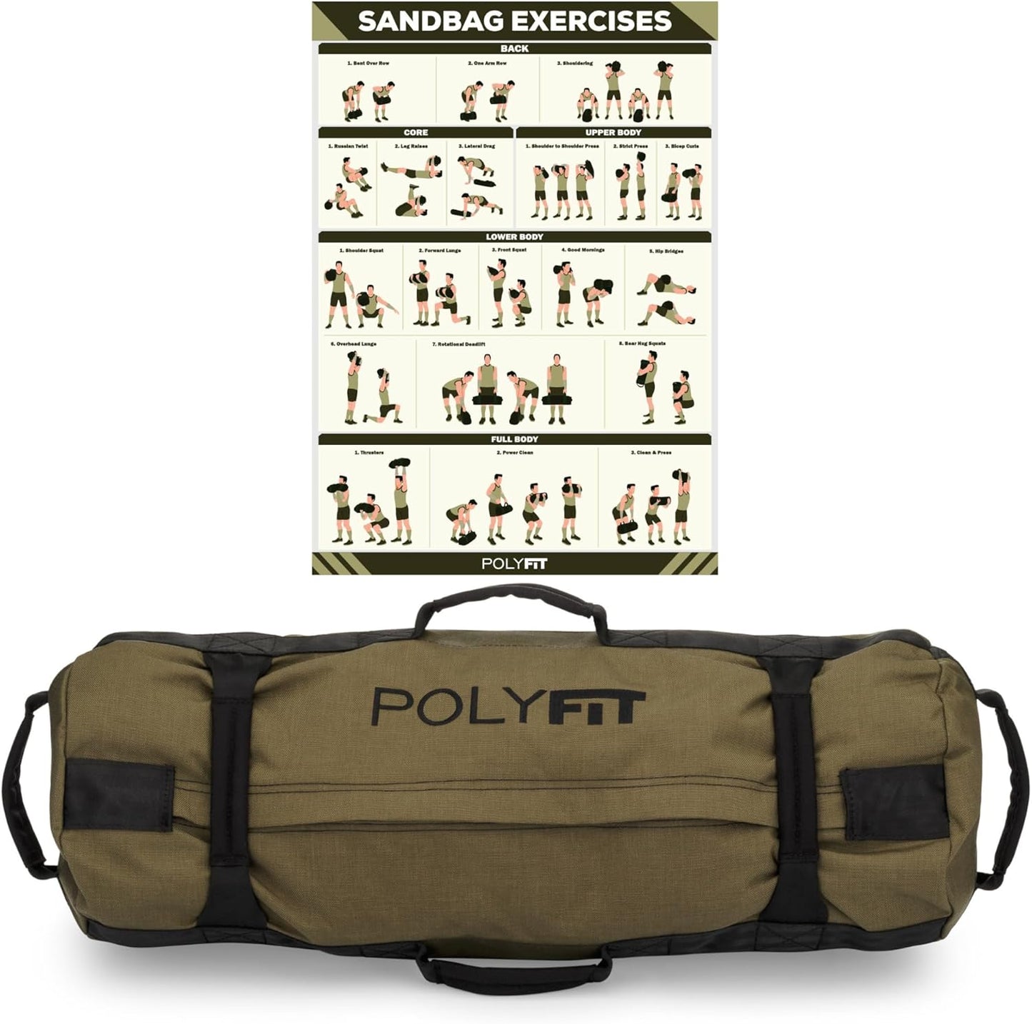 Polyfit Classic Sandbag - Heavy Duty Workout Sandbag for Fitness with 8 Gripping Handles for Sand Bag Weight Training - Multiple Colors & Sizes