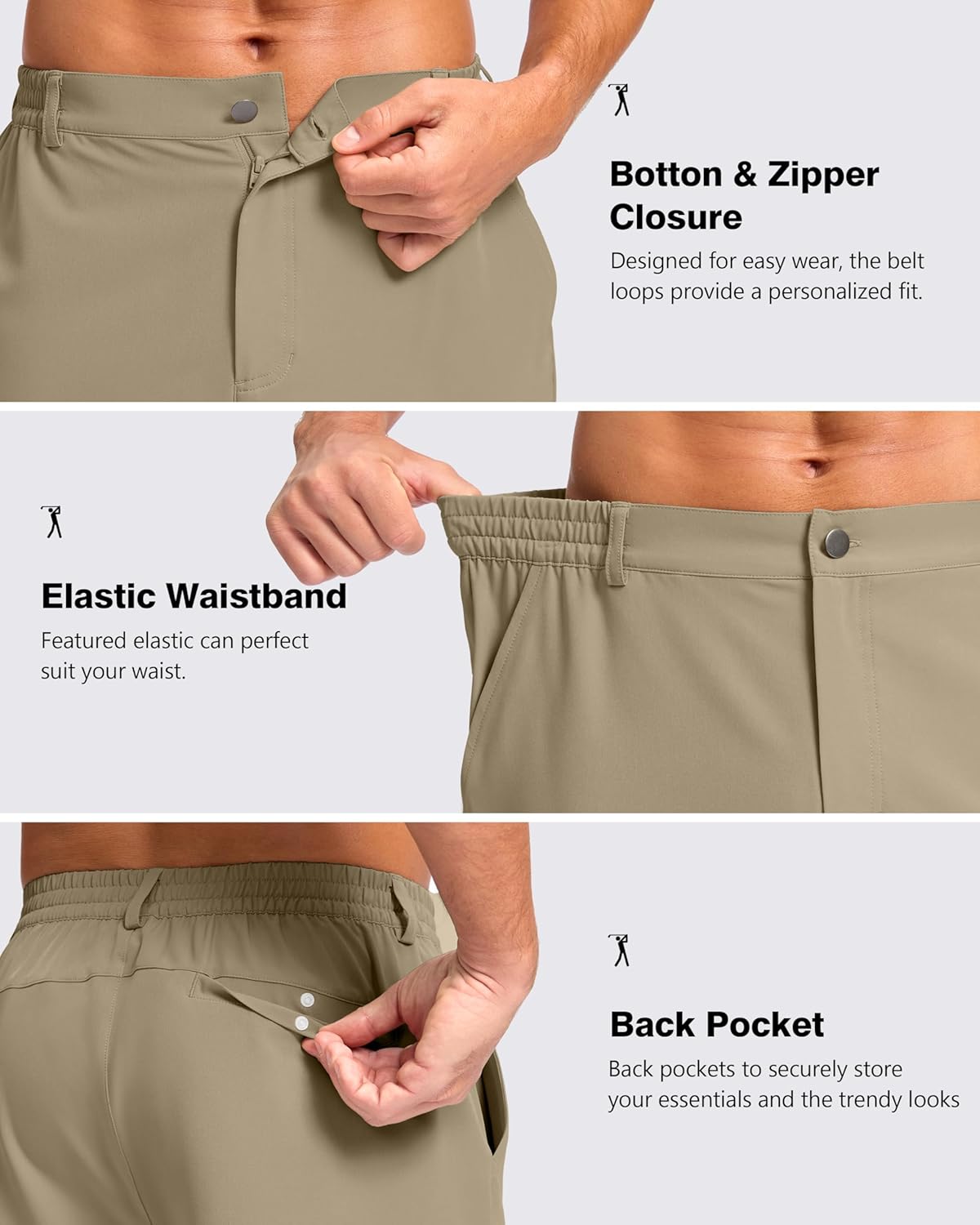 Pudolla Men's Casual Shorts 7"/9" Lightweight Golf Shorts with 3 Pockets Stretch Quick Dry Comfy Work Shorts