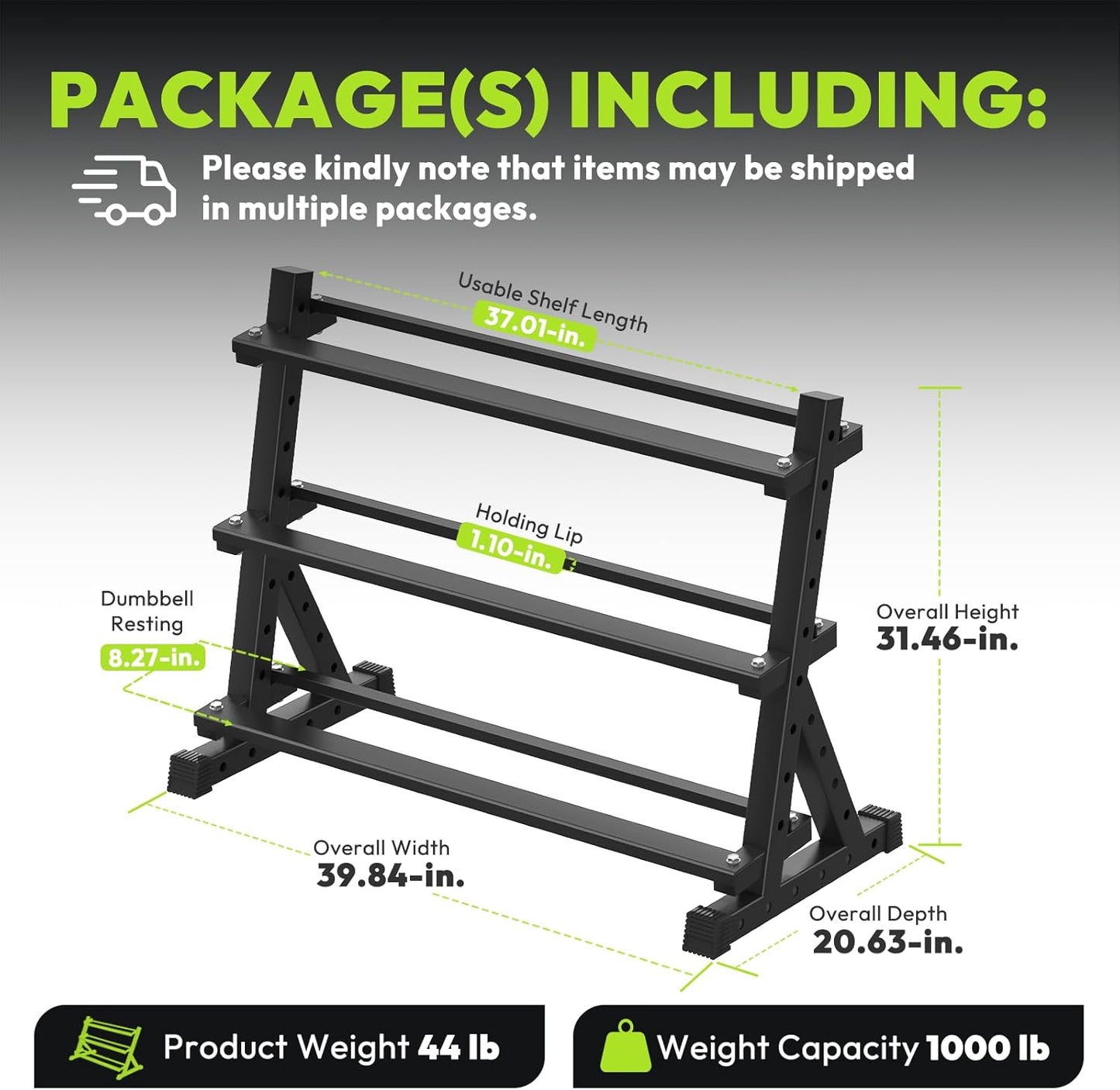 3-Tier Dumbbell Rack, 1000 lb Large Capacity, Heavy Duty Weight Storage Rack for Home Gym