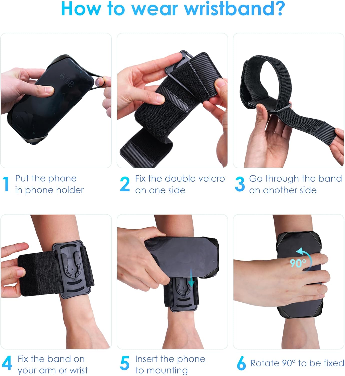 Cikyner Running wristband, Running Phone Holder Sports wristband 360° Rotatable & Detachable Running Phone wristband for 4.5- 7'' iPhone for Gym Jogging Cycling Hiking
