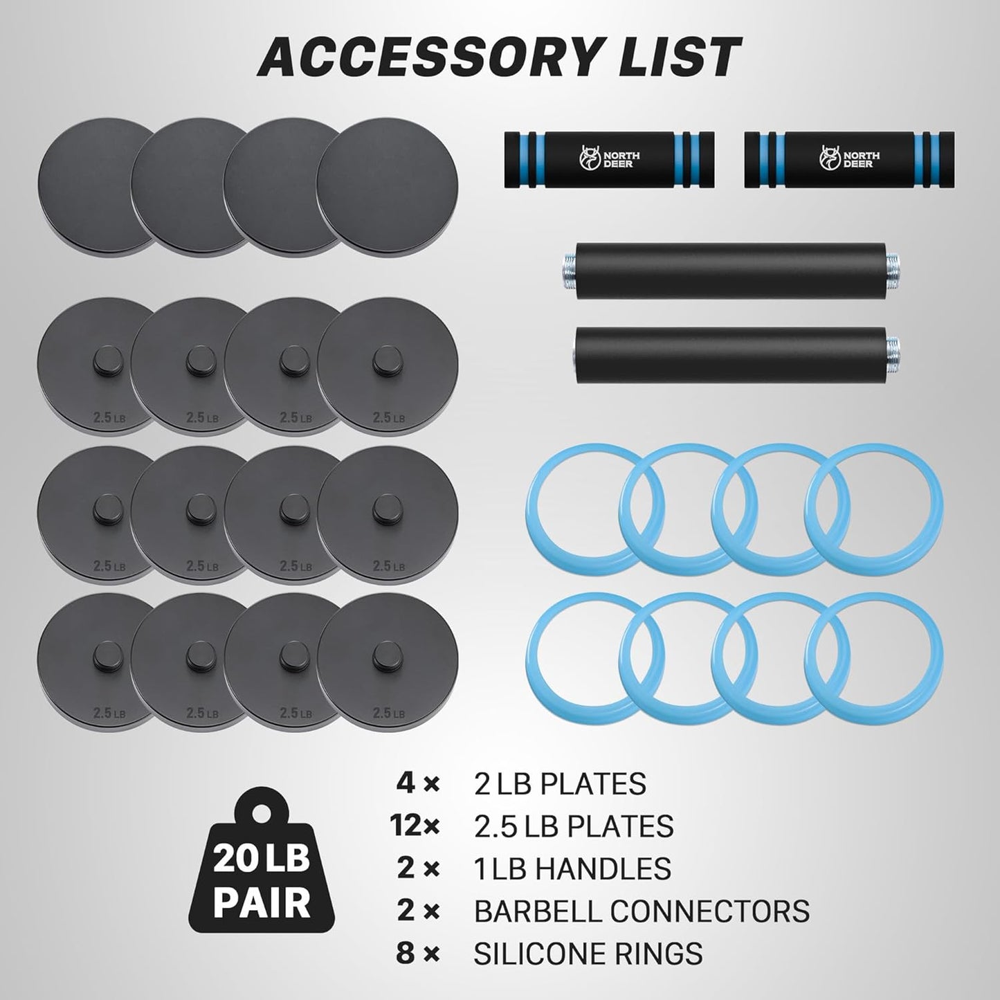 Northdeer V2.0 Upgraded Adjustable Steel Dumbbells 40LB / 60LB - 2 in 1 Dumbbell Barbell Set for Home Gym Workout - Compatible with V1.0 Dumbbells