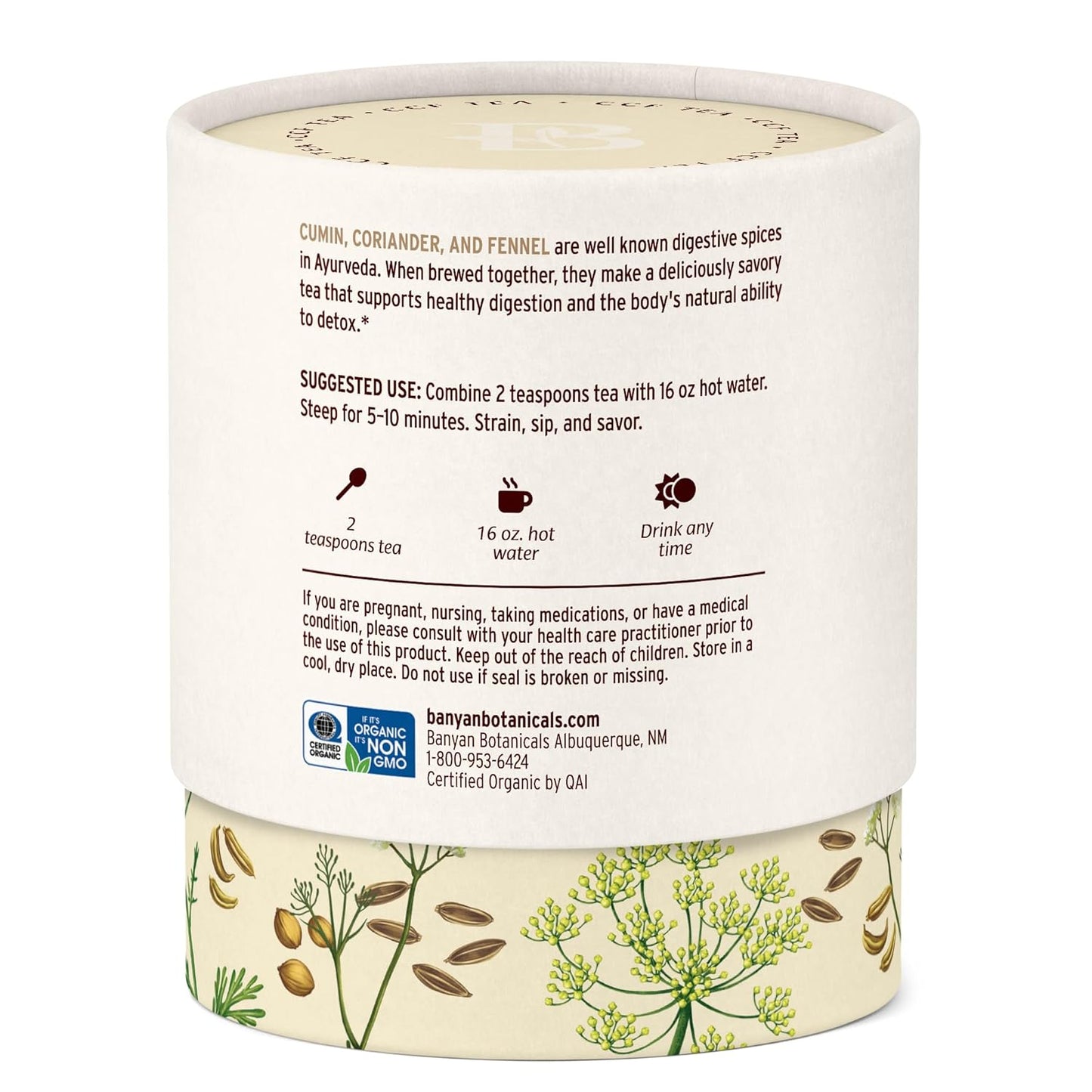 Banyan Botanicals CCF Tea (Cumin, Coriander, Fennel) – Organic Digestion Tea – Traditional Ayurvedic Detox Tea For Supporting Digestion & Gentle Cleansing – 3.5 oz – Non-GMO Sustainably Sourced Vegan