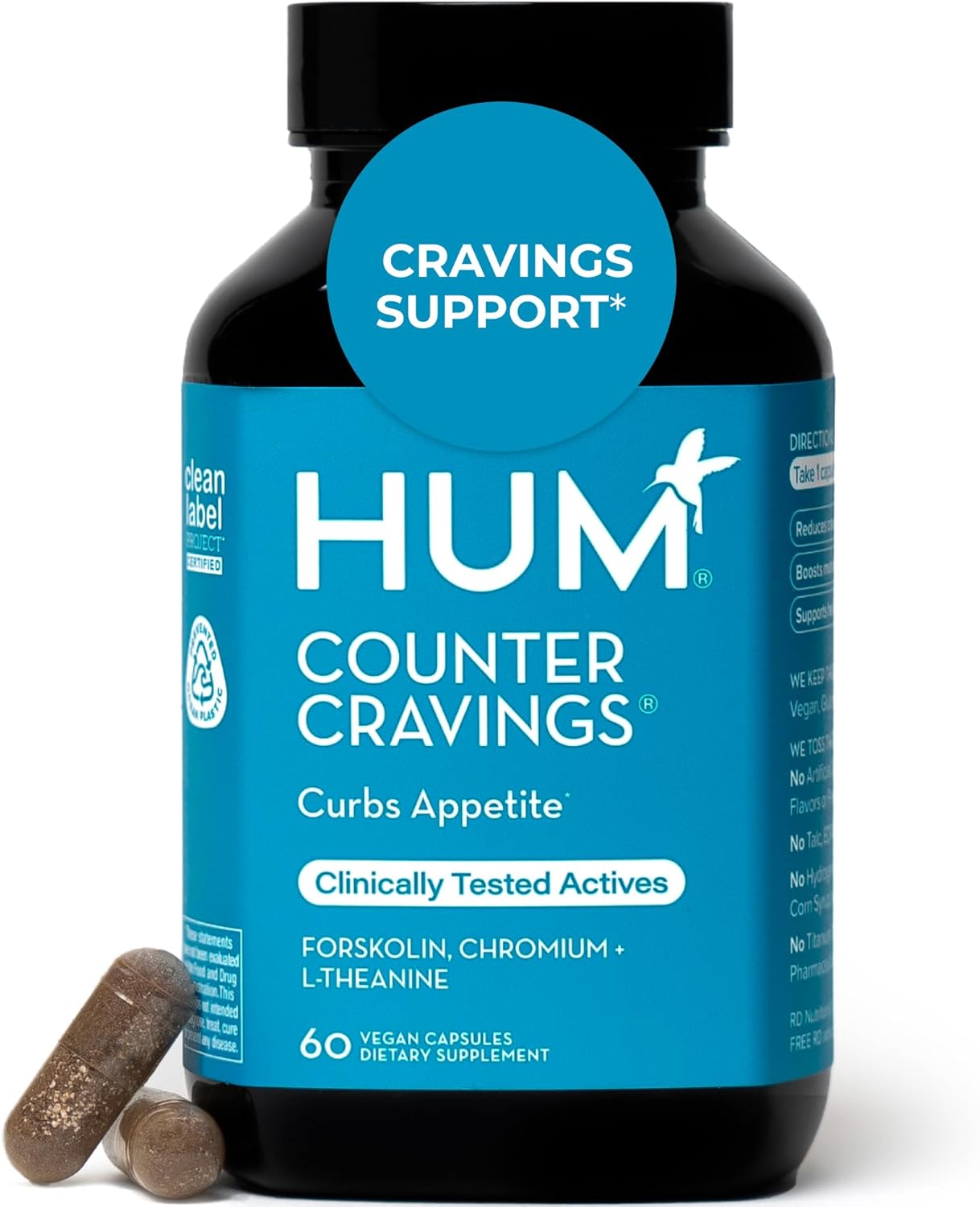 HUM Counter Cravings - Chromium Craving Suppressants with L-Theanine, Seaweed Extract & Forskolin to Support a Healthy Lifestyle (60-Count)