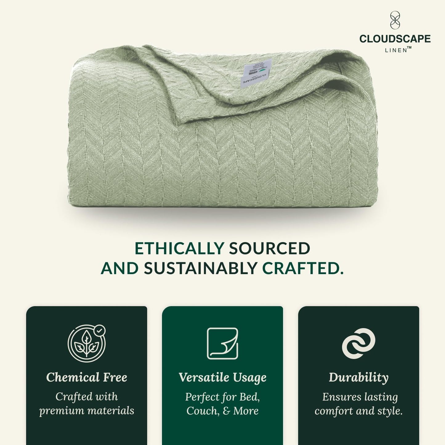 Herringbone Cotton Twin Blanket for Couch, Bed,Sofa, Home Decor, Soft, Lightweight, All-Season Bed Blanket, 68 x92, Seafoam Green