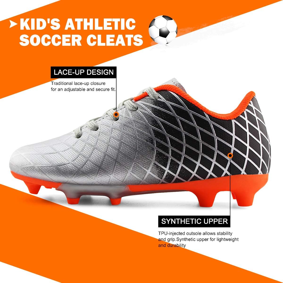 JABASIC Kids Outdoor Soccer Cleats Athletic Firm Ground Football Shoes
