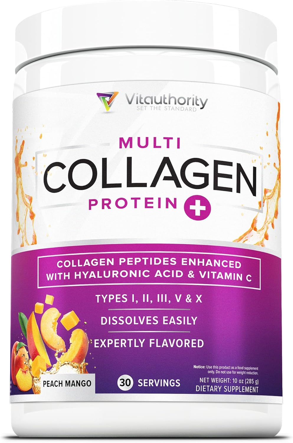 Multi Collagen Peptides Powder for Women - Hydrolyzed Flavored Collagen Powder for Women with Types I II III V & X Vitamin C & Hyaluronic Acid for Hair Skin and Nails (Peach Mango) - 30 Servings