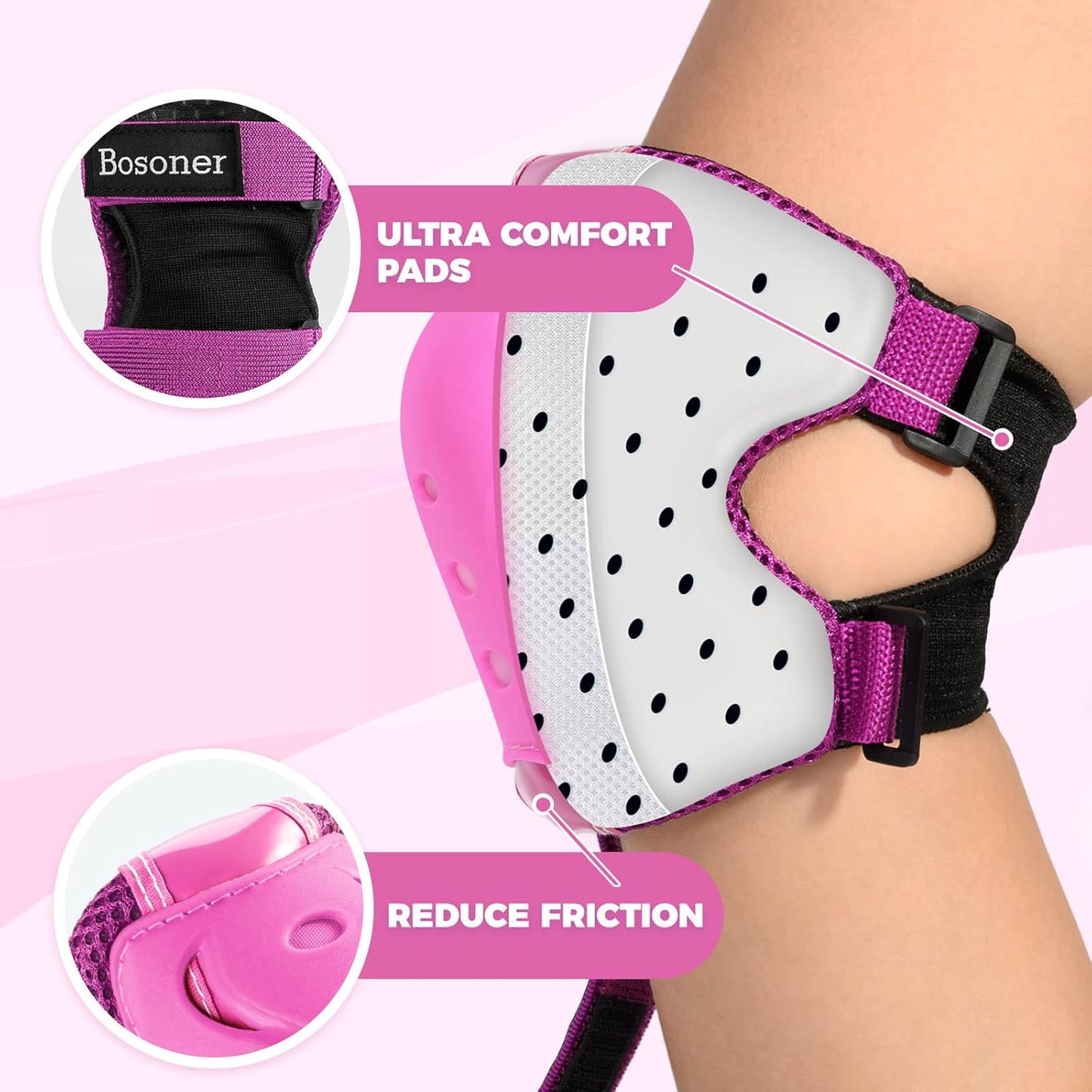 BOSONER Kids/Youth Knee Pad Elbow Pads Guards Protective Gear Set for Roller Skates Cycling BMX Bike Skateboard Inline Skatings Scooter Riding Sports