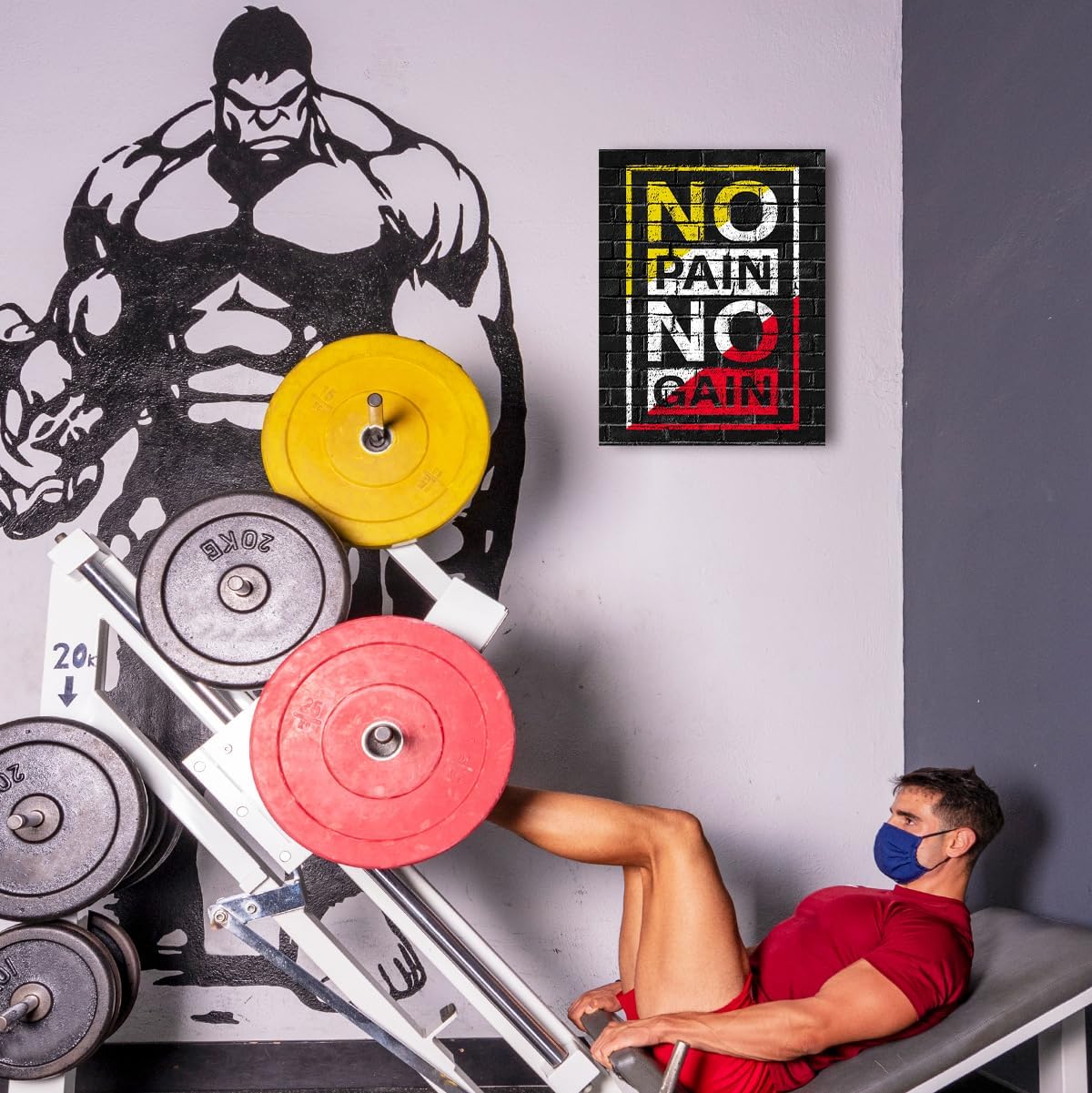 Gym Quotes Wall Art,Inspirational Workout Wall Decor,No Pain No Gain Canvas Wall Art for Home Gym Exercise Fitness Room