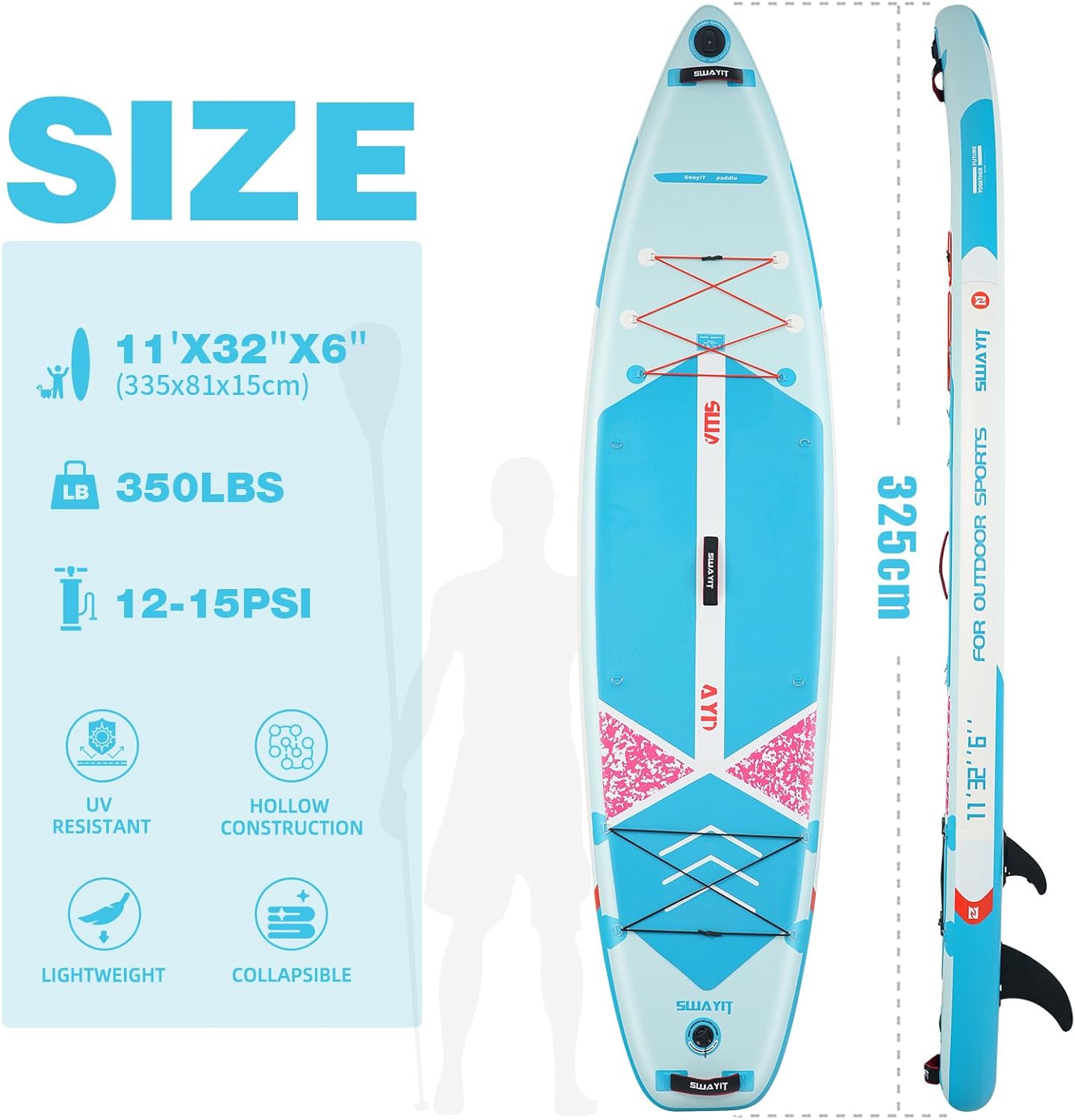 Inflatable Stand Up Paddle Board – Durable SUP for Adults & Youth,33" Wide Blow Up Paddle Board with Paddle, Pump, Backpack,Leash – All Around Stable for All Skill Levels, Carries up to 450 lbs