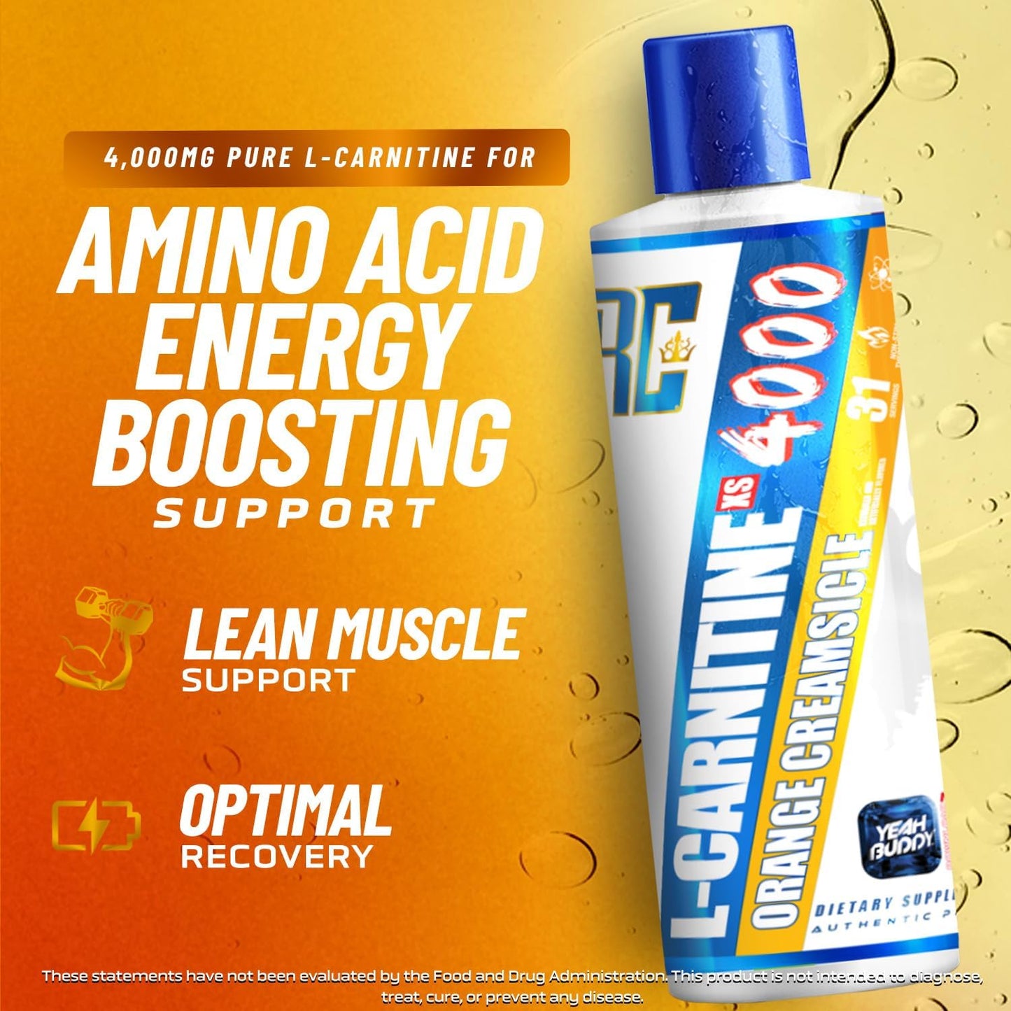 Ronnie Coleman Signature Series L Carnitine XS 4000 Liquid, Stimulant Free, Sugar Free, Zero Carbs, Lean Muscle Strength Support for Men & Women, 16 Oz (16 oz, Orange Creamsicle (4000))
