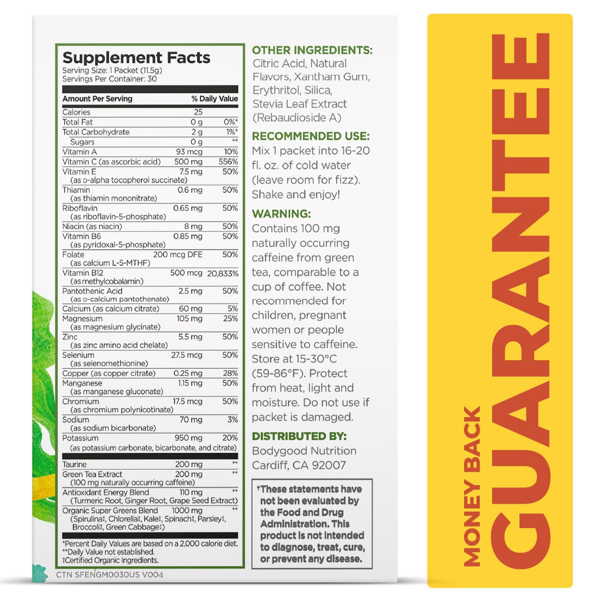 Pureboost Superfoods Clean Energy Booster, Energy Drink Mix Powder with 7 Organic Green Superfoods; Spirulina, Kale, Broccoli and Vitamins, Green Apple, Pineapple, Mango (Green Mojo, 30 Count)