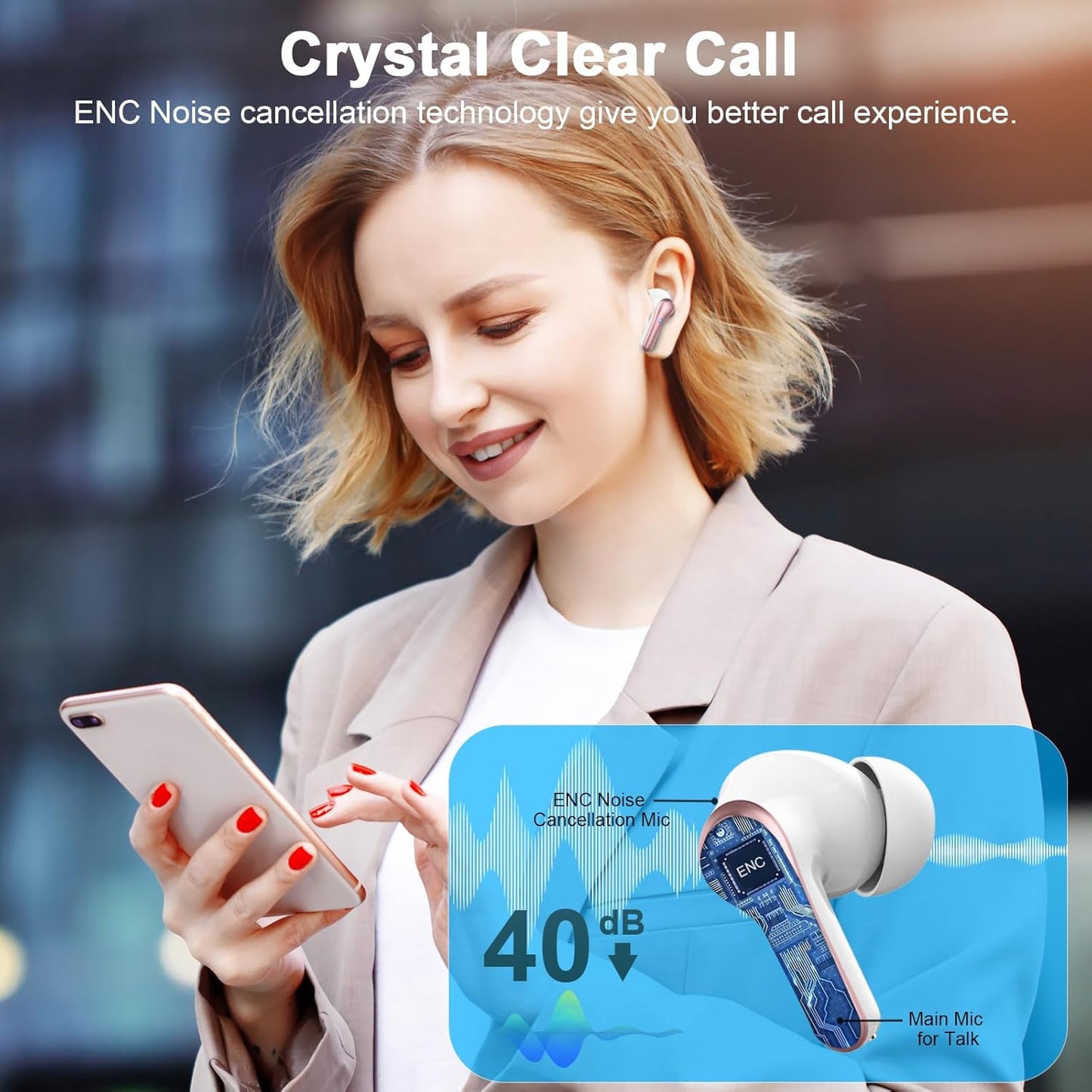 Wireless Earbuds Bluetooth 5.4 Headphones Noise Cancelling, 40H Playtime Bluetooth Ear Bud with Dynamic Drivers Stereo, Sports Earphones Wireless with LED Power Display for Laptop Pad Phones