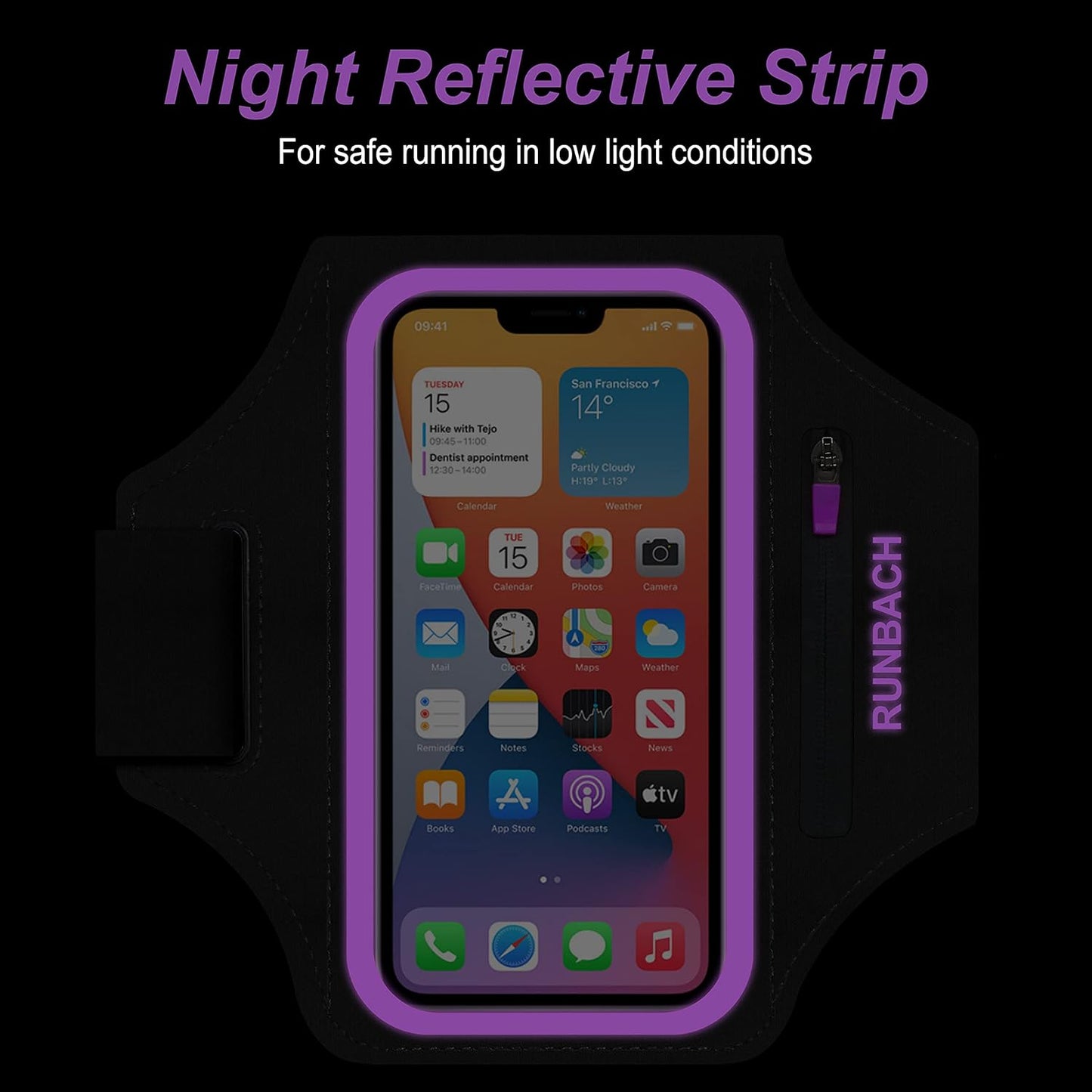 Armband for iPhone 16 Pro Max/16 Plus/15 Pro Max/15 Plus/iPhone 14 Pro Max/14 Plus/13,12,11 Pro Max/XS Max,Water Resistant Sport Armband with Zipper Slot for Airpods and Keys (Purple)