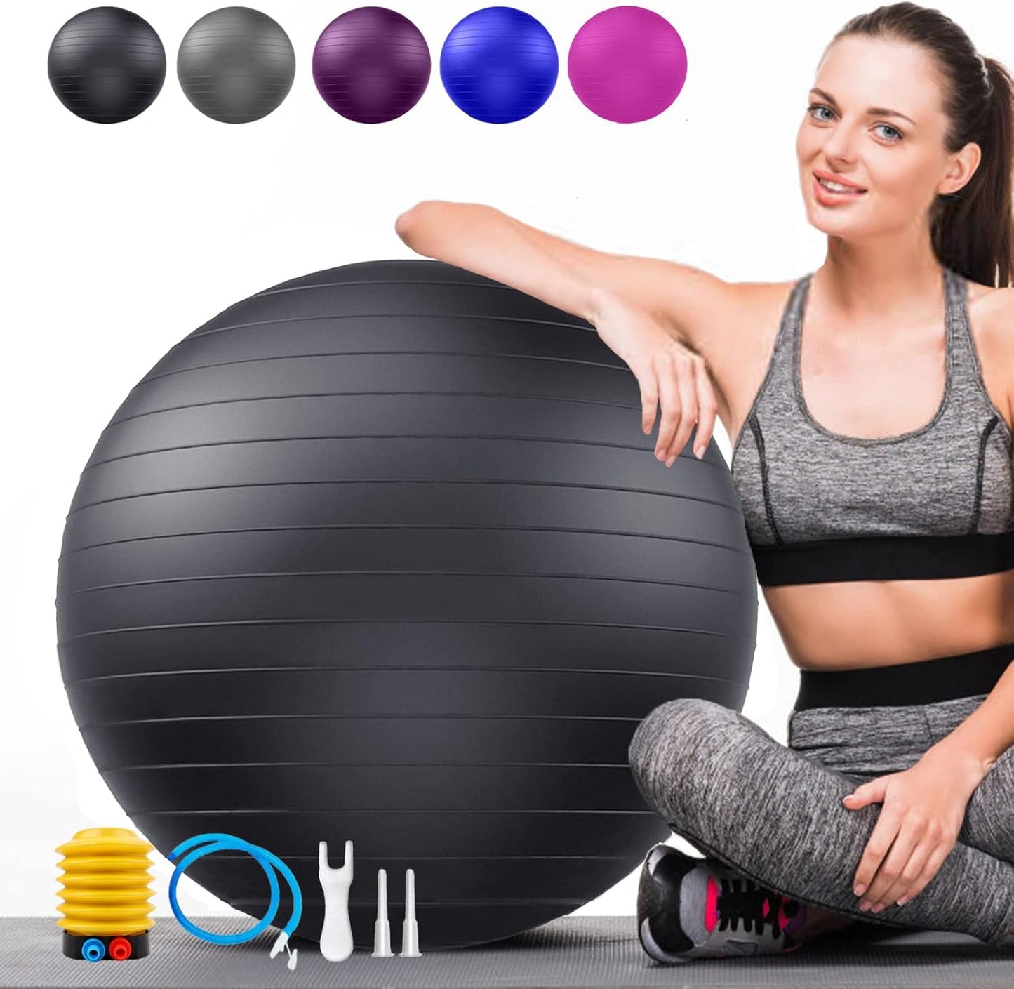 Soft Exercise Ball, Anti-Burst Yoga Ball Chair Supports 2200lbs, Stability Swiss Ball w/Pump for Pregnancy Birthing, Excersize, Workout, Fitness, Balance, Gym, Physio, Abs (Office & Home & School)