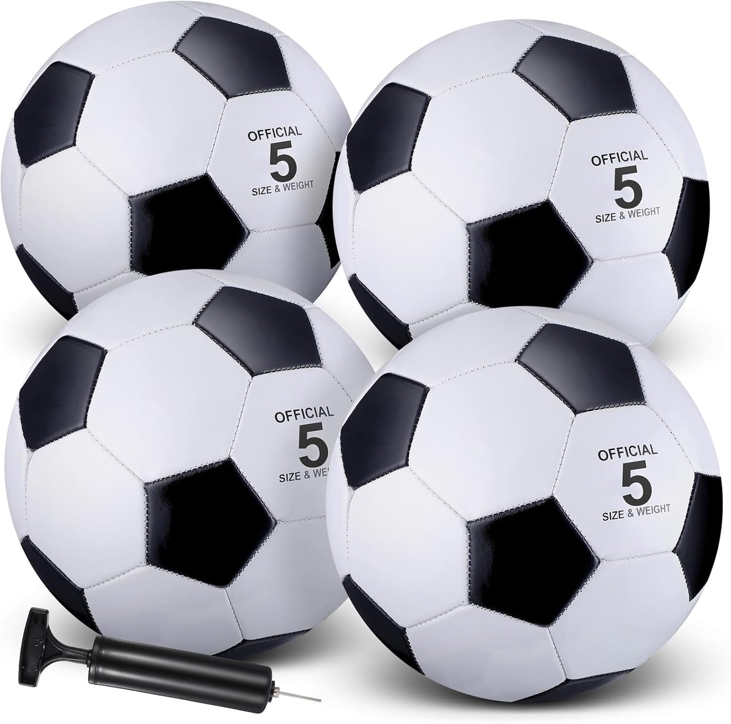 HyDren 4 Pack Soccer Ball with Pump Official Size 4/5 Deflated Soccer Balls Bulk for Outdoor Indoor Practice Training Sport Gift for Kids Boys Teen Youth Adult