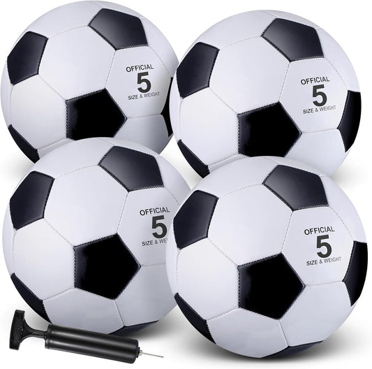 HyDren 4 Pack Soccer Ball with Pump Official Size 4/5 Deflated Soccer Balls Bulk for Outdoor Indoor Practice Training Sport Gift for Kids Boys Teen Youth Adult