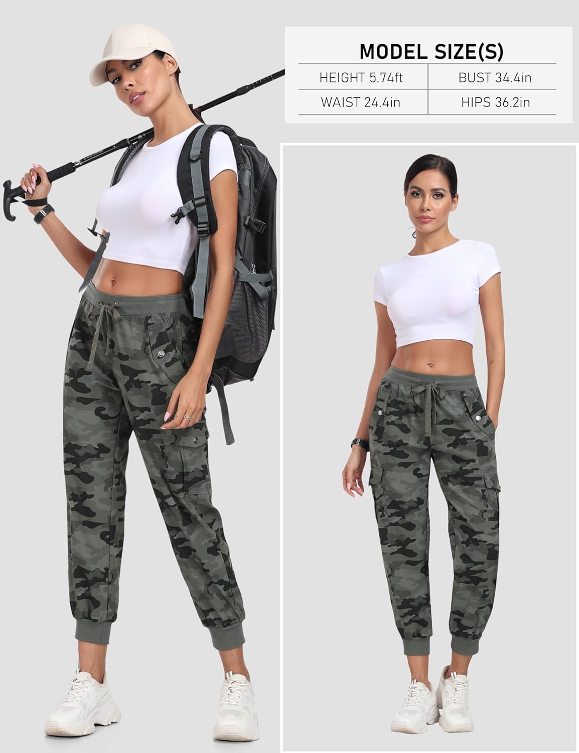 MoFiz Women's Outdoor Cargo Pants Lightweight Joggers Elastic Waist Athletic Hiking Sweatpants Casual Travel Pant with Pocket