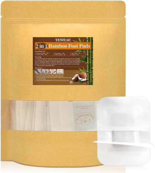 2 in 1 Foot Pads, 124 Pads Bamboo Vinegar Coconut Shell Powder Foot Pads with ''Stay in Place'' Bigger Adhesive Sheet