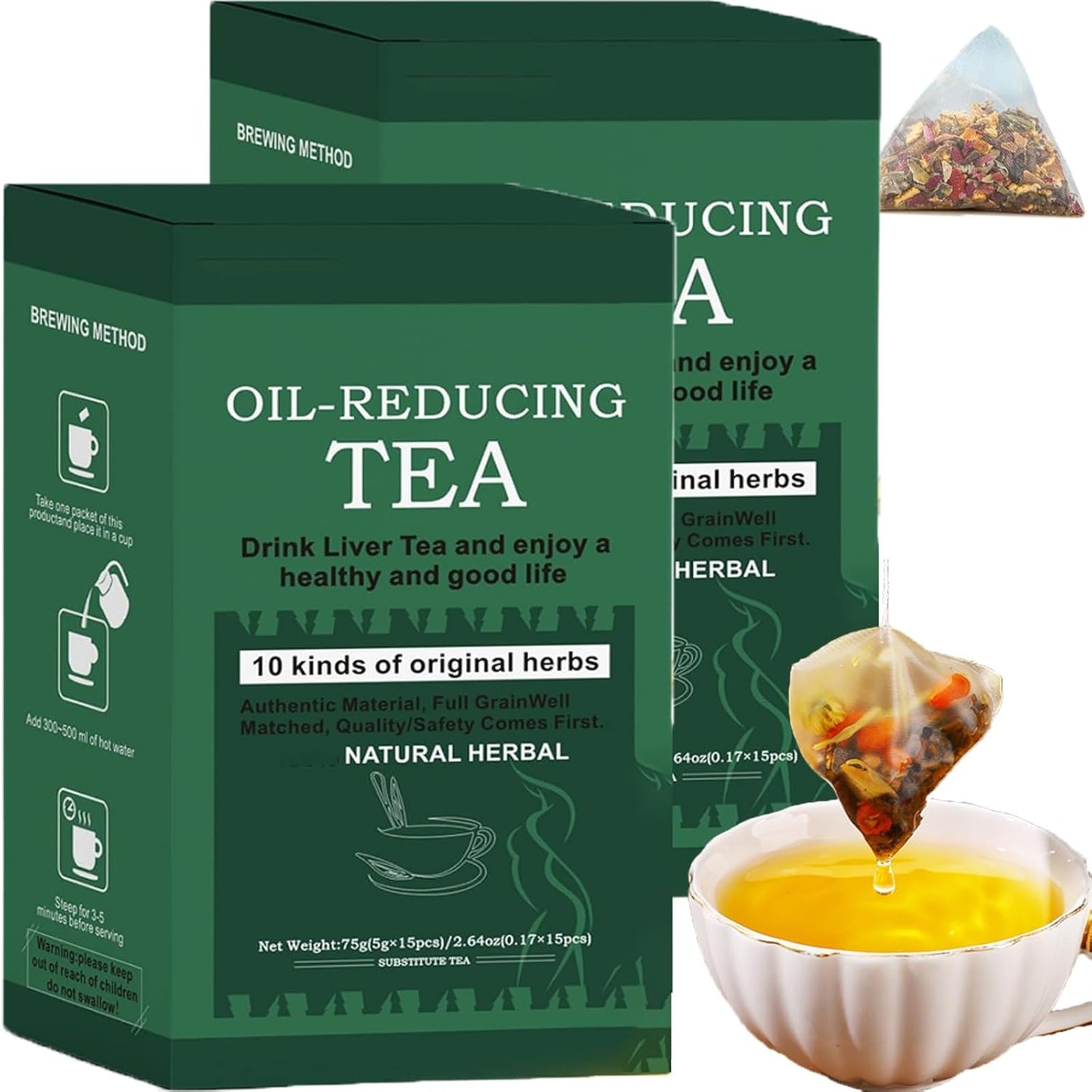 Oil Flush Tea - Oil Cleansing Tea for Liver & Kidney 15 Bags/Box, 10 Herbal with Excellent Formula, Chinese Winter Melon Lotus Leaf Teabag (2)
