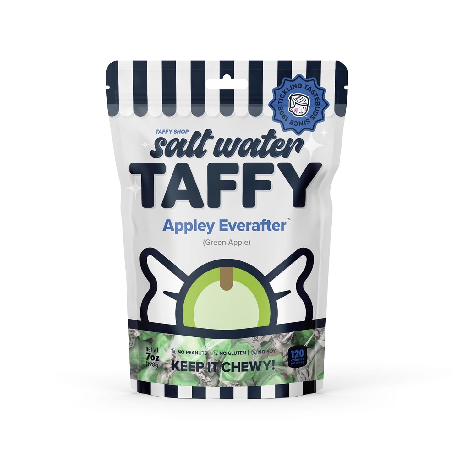 Taffy Shop Appley Everafter, Green Apple Salt Water Taffy – Gourmet Soft Chewy Candy, Bulk Sweet Snack, Fresh Gift & Gluten-Free, 35 Individually Wrapped Pieces (7oz)