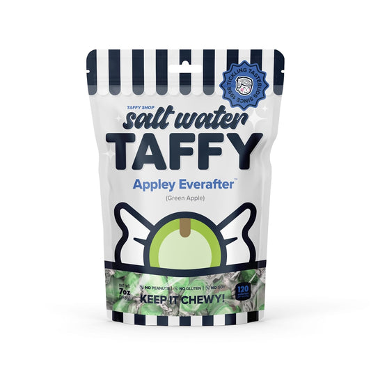 Taffy Shop Appley Everafter, Green Apple Salt Water Taffy – Gourmet Soft Chewy Candy, Bulk Sweet Snack, Fresh Gift & Gluten-Free, 35 Individually Wrapped Pieces (7oz)