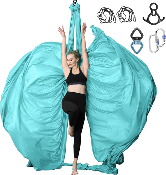 Aerial Silks Yoga Swing Set - 9/11 Yards Aerial Yoga Hammock Kit Anti-Gravity Flying for Fitness, Low/Non Stretch Nylon Tricot Fabric Hardware Included for Dance