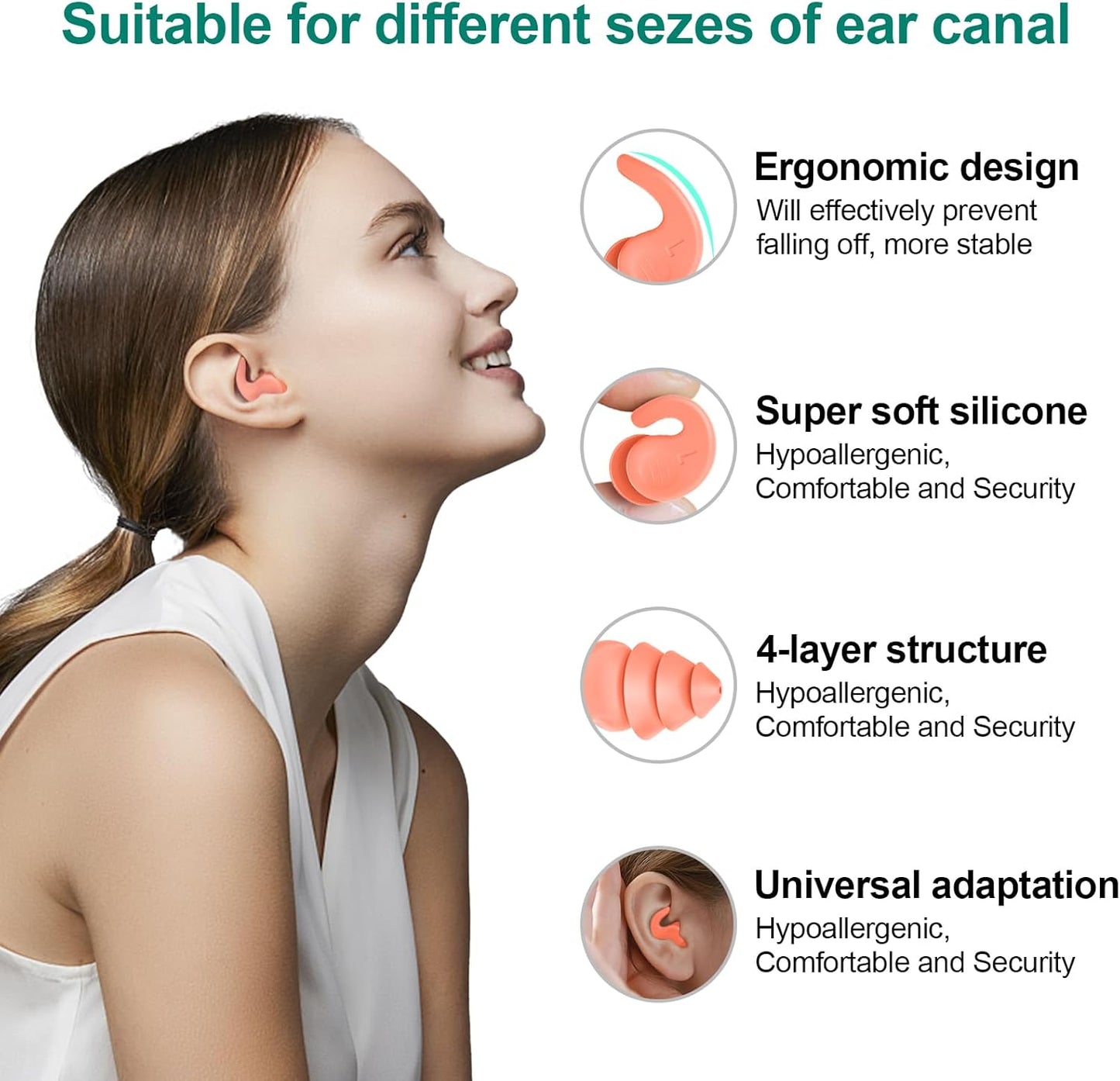 Swimming Ear Plugs for Adults,3 Pairs Waterproof Reusable Silicone Swim Earplugs for Swimming Surfing Snorkeling Showering and Water Pool,Beach,Ocean (Adults & Teens 14+)