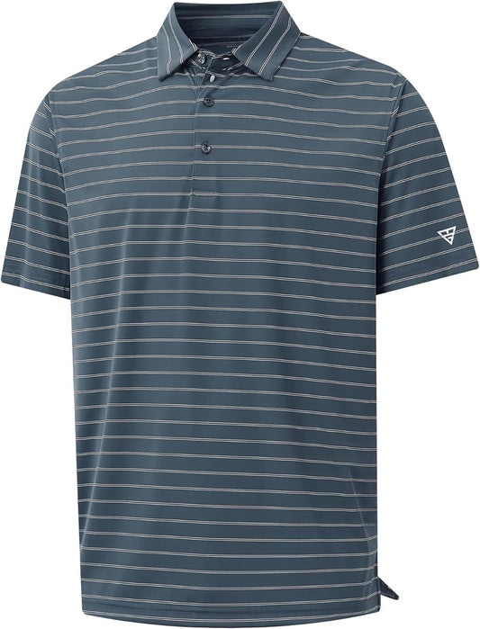 M MAELREG Mens Striped Golf Shirts Short Sleeve Silk-Like Touch Water-Resistant Breathable Soft Collared Polo Shirts for Men