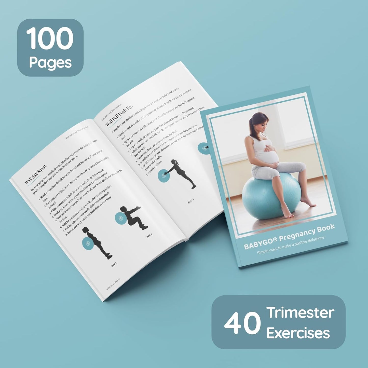 BABYGO® Birthing Ball for Pregnancy & Labor + Our Award Winning Book - Exercise, Birth & Recovery Plan, 5X Stronger Than a Yoga Ball with Eco Friendly Material