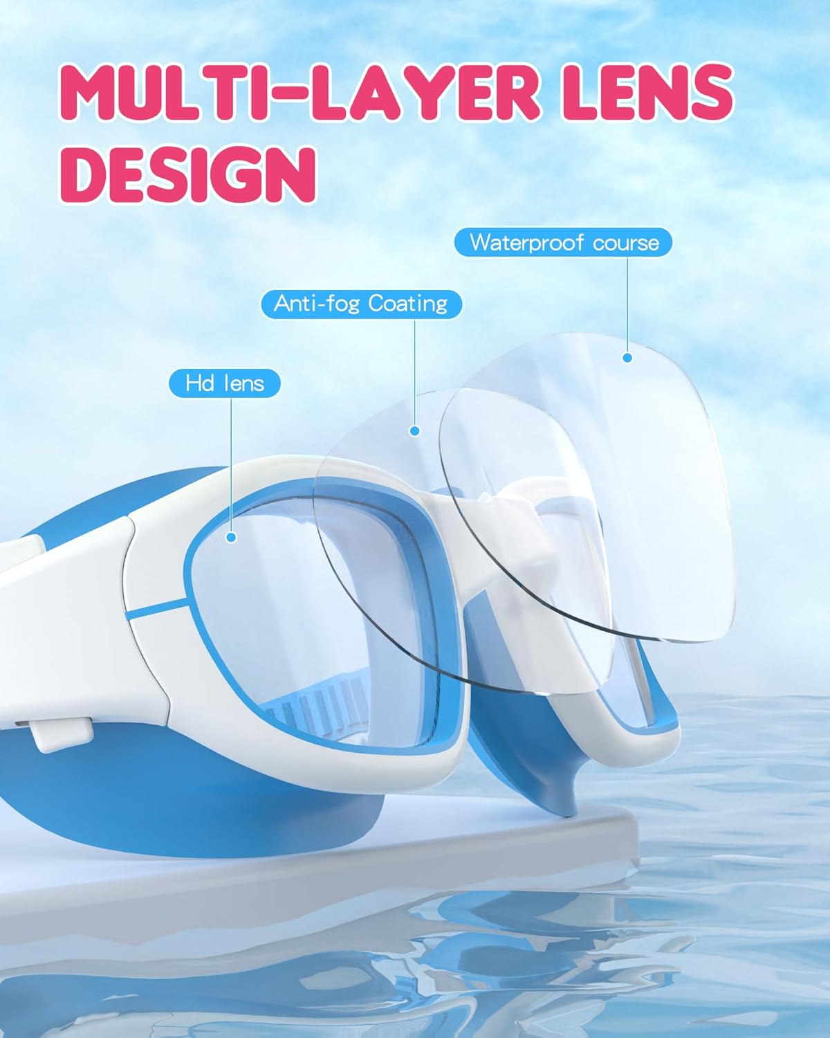 Kids Swim Goggles,Swimming Goggles for Kids 6-14, Anti-Fog UV Protection Pool Glasses for Boys Girls