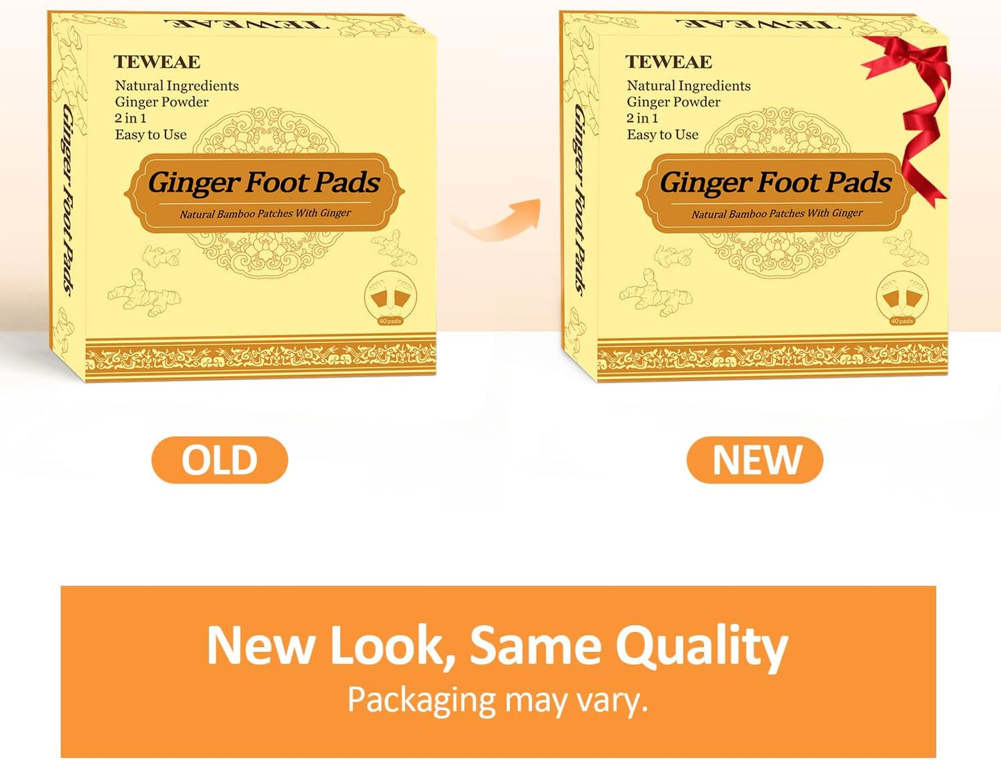 2 in 1 Ginger Foot Pads, 40Pads Tear and Use, Premium Natural Ingredients Ginger Powder, Bamboo Vinegar FootPads with ''Stay in Place'' Adhesive Pads Sheet (40 Pads)