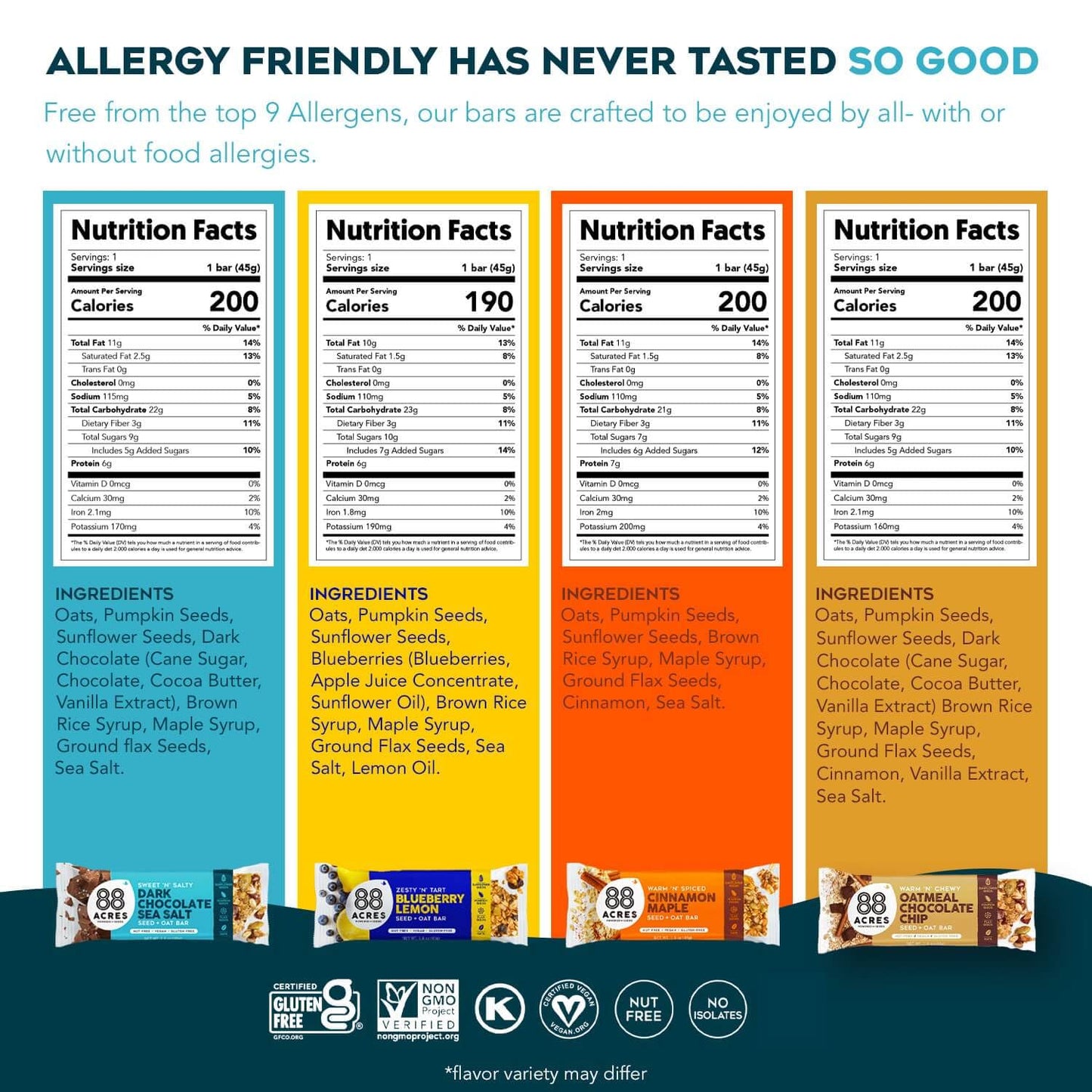 88 Acres Granola Bars | Variety | Gluten Free, Nut-Free Oat and Seed Snack Bar | Vegan & Non GMO | 12 Pack