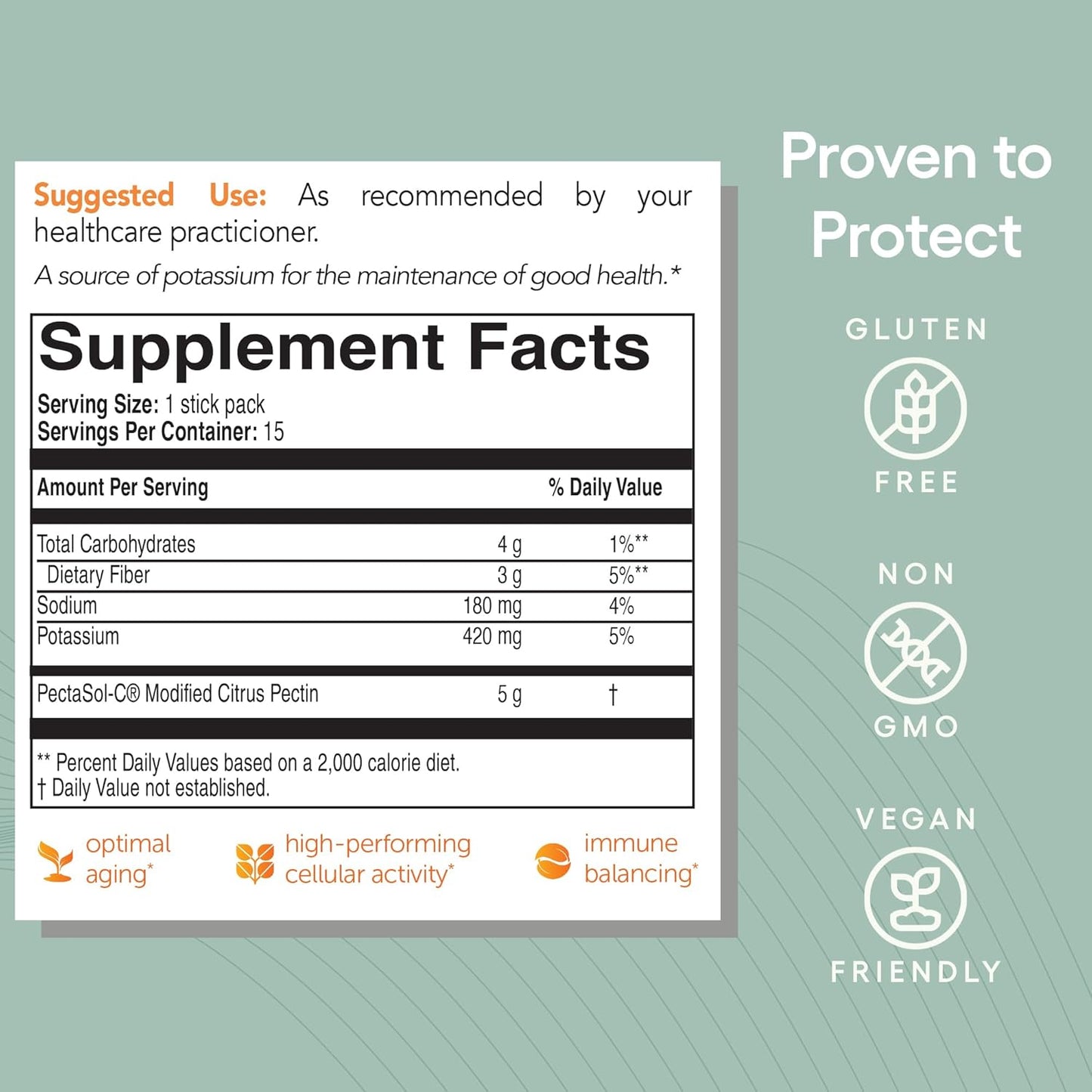 PectaSol Modified Citrus Pectin – 15 5g Stick Packs – Total-Body Health Supplement to Support Heart, Immune System, Inflammation Response & Healthy Aging + Maintain Healthy Galectin-3 Levels