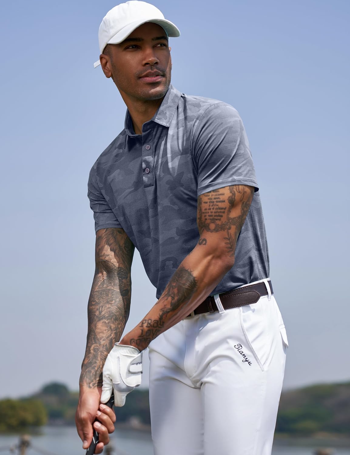 TAPULCO Mens Quick Dry Polo Shirts Camouflage Pattern Performance Athletic Lightweight Breathable Casual Golf Tshirts