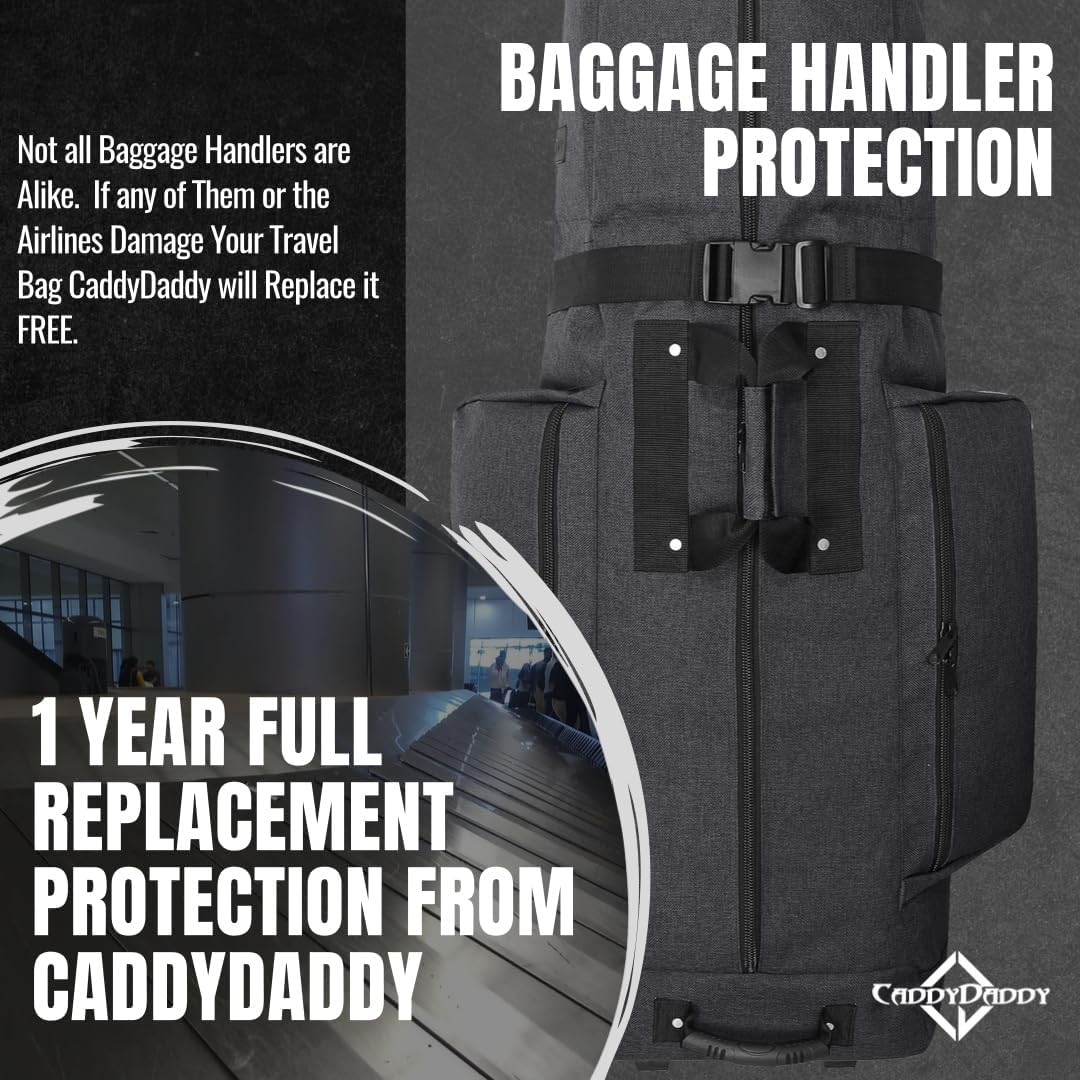 CaddyDaddy Constrictor Soft-Sided Golf Travel Bag Cover with Thick Dense Foam Padded Top 1 Year Full Travel Bag Replacement Coverage | Wheels & Lockable Zippers Case for Transporting Clubs on Airlines
