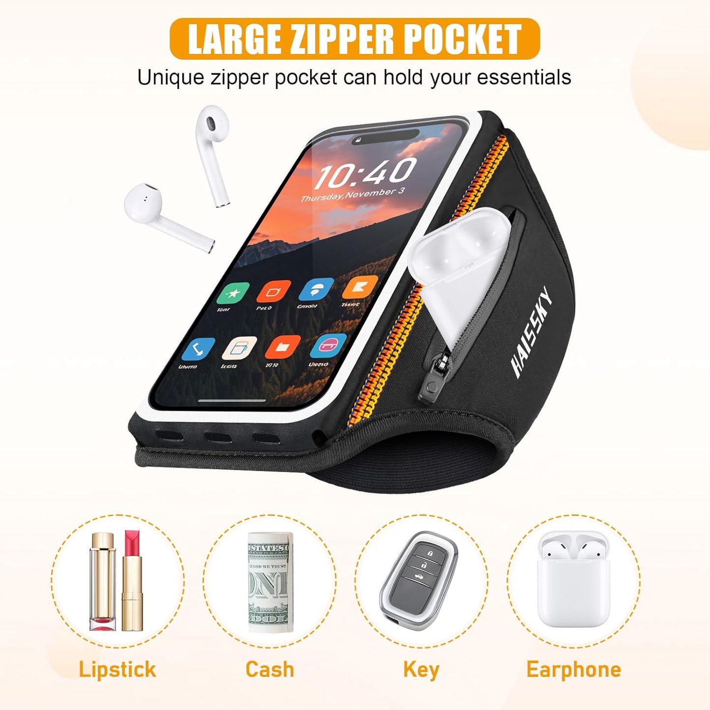 Running Armband for iPhone 15/14/13 Pro/Plus & Galaxy S20/S10, 3D Design Cell Phone Armband with Earphone Pouch Card Slot & Key Pockets, Water Resistant Sports Phone Holder Up to 6.9" Devices