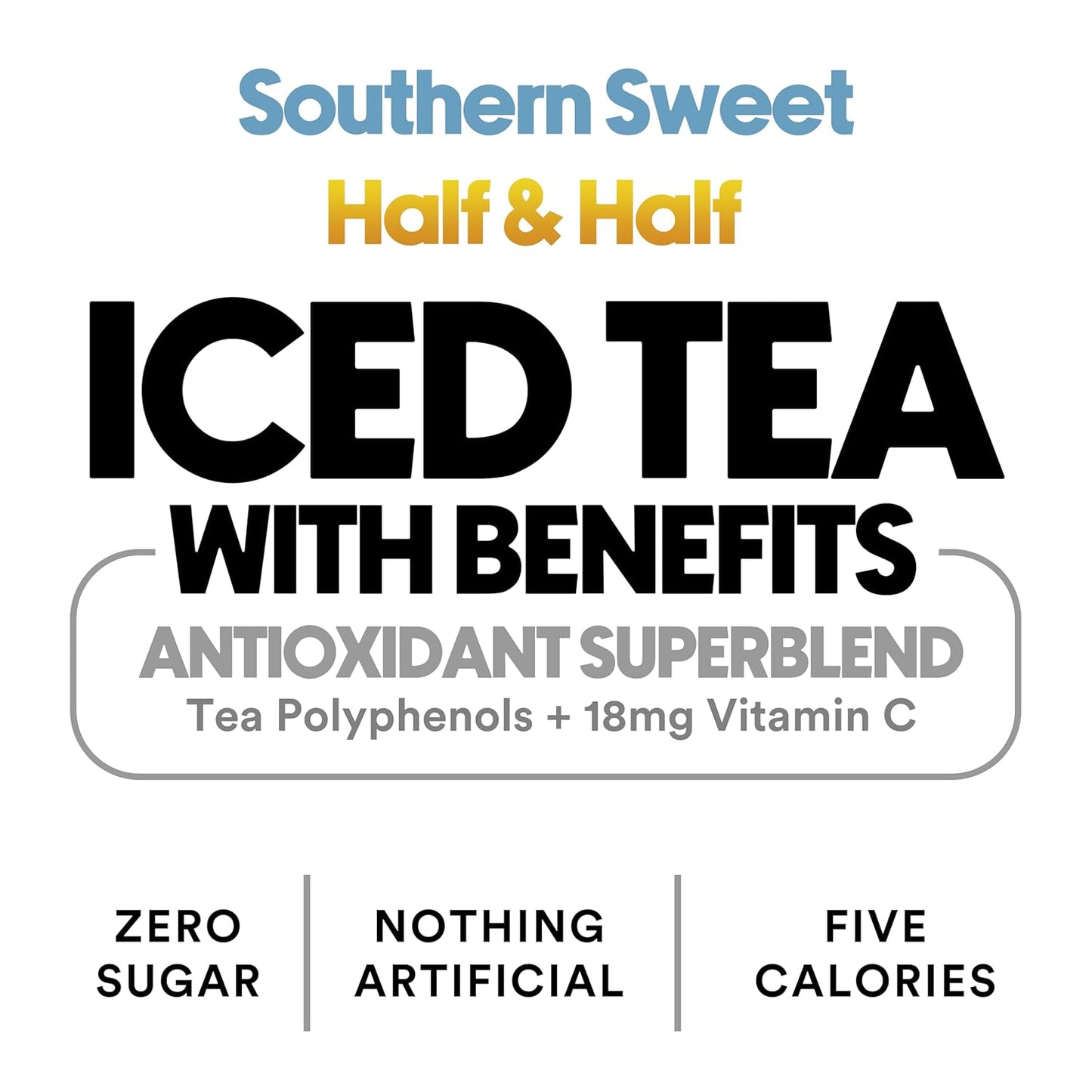 Ryl Iced Tea Front Porch Variety Pack, Sweet Tea and Half N' Half – Antioxidant Superblend, No Artificial Ingredients, Zero Sugar, Five Calories, Low Carb, Non-GMO, Made in the USA, 12-Pack, 16 Fl Oz